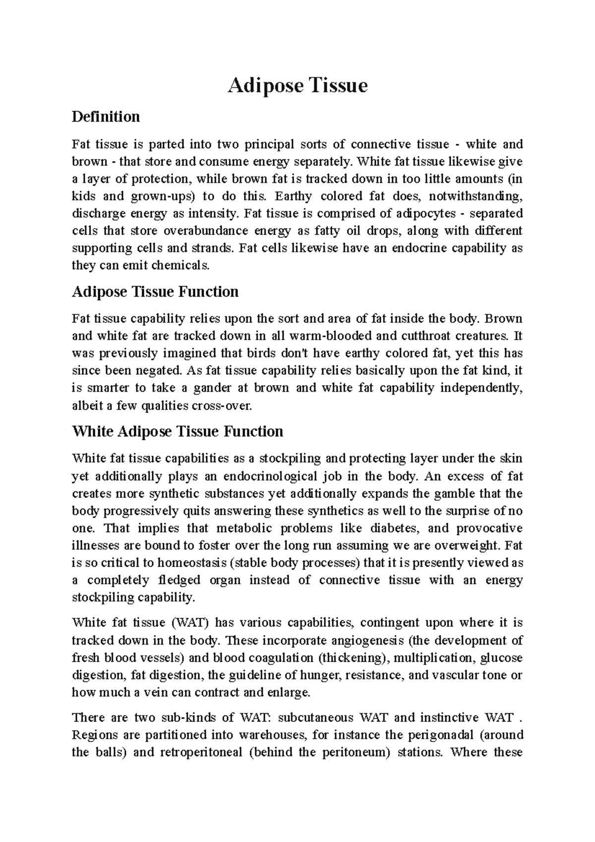 Adipose Tissue Adipose Tissue Definition Fat tissue is parted into