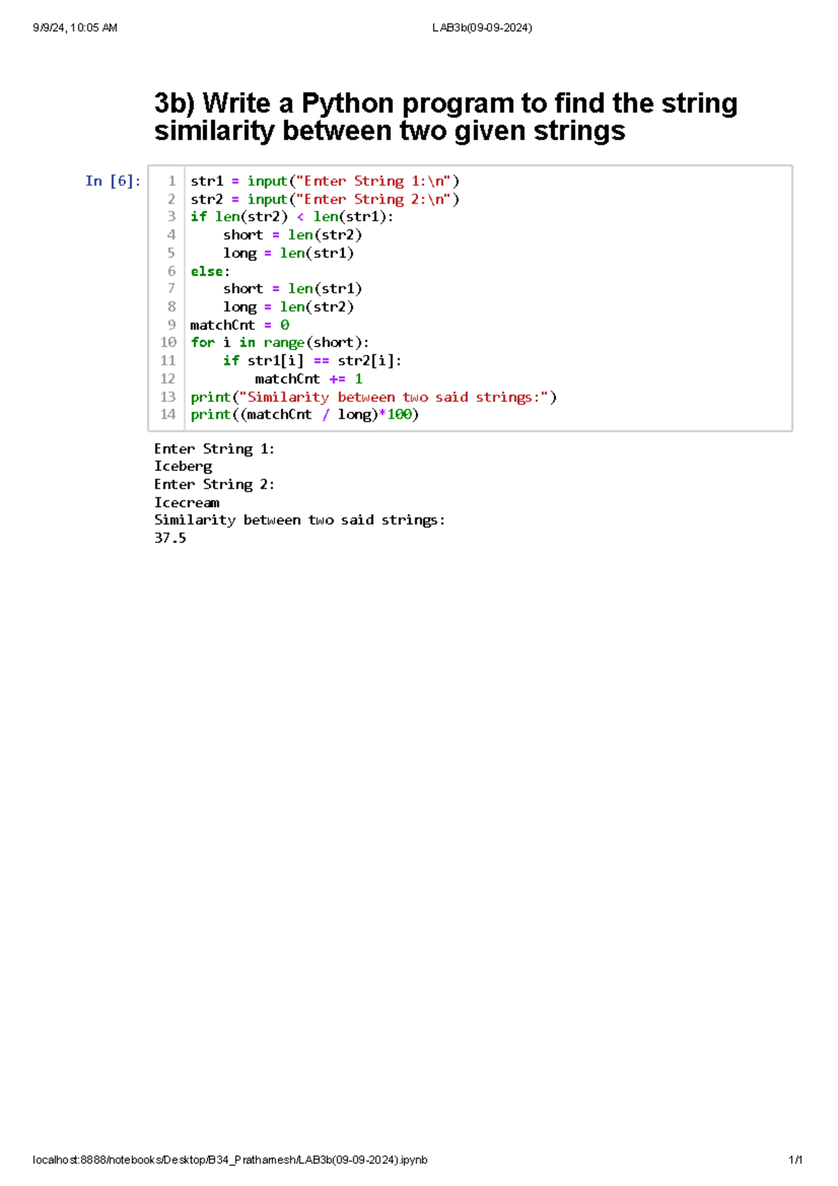 LAB3b(09-09-2024) - 3RD SEM - 3b) Write a Python program to find the ...