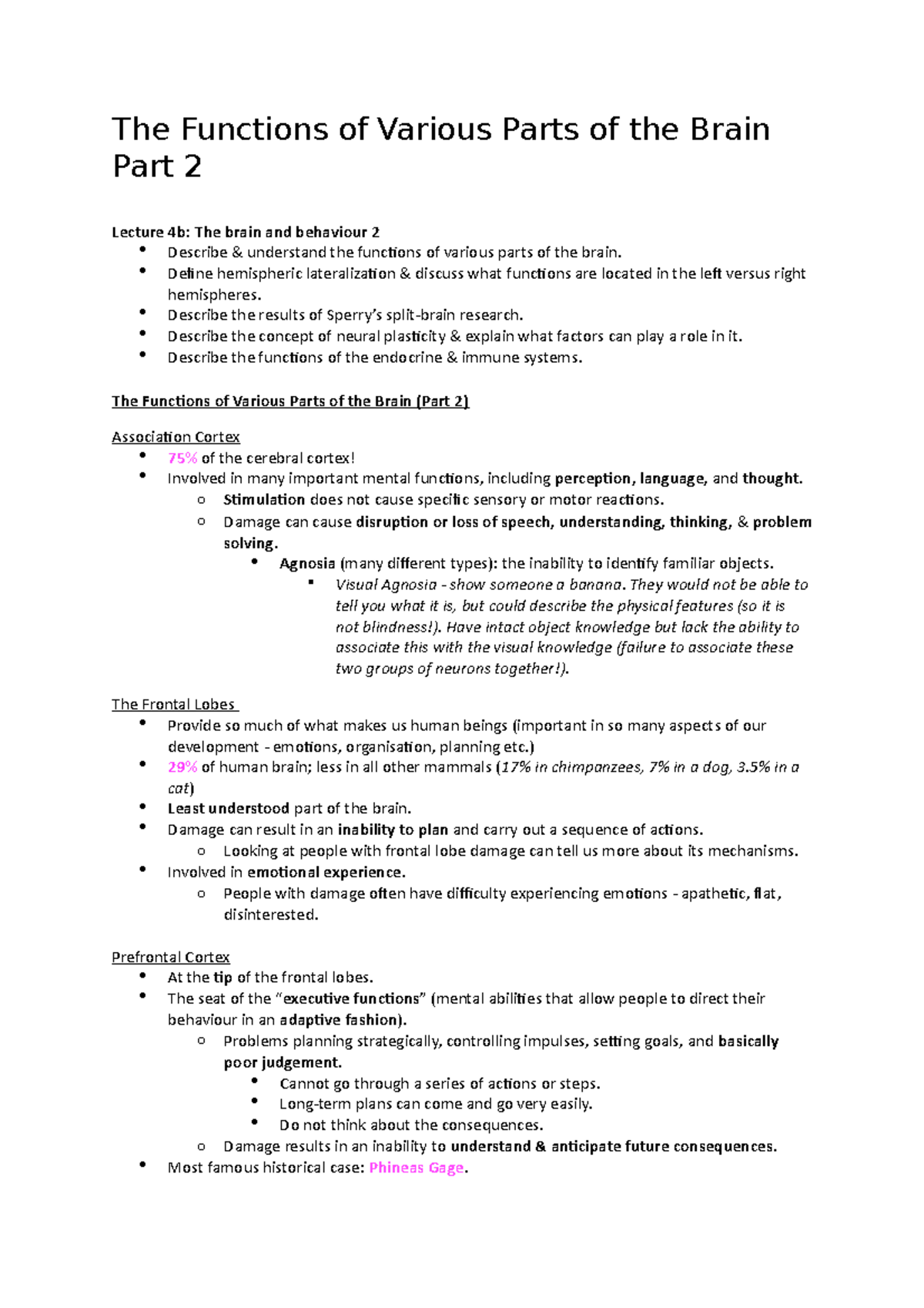 Functions of Various Parts of the Brain and Hemispheric Lateralization ...