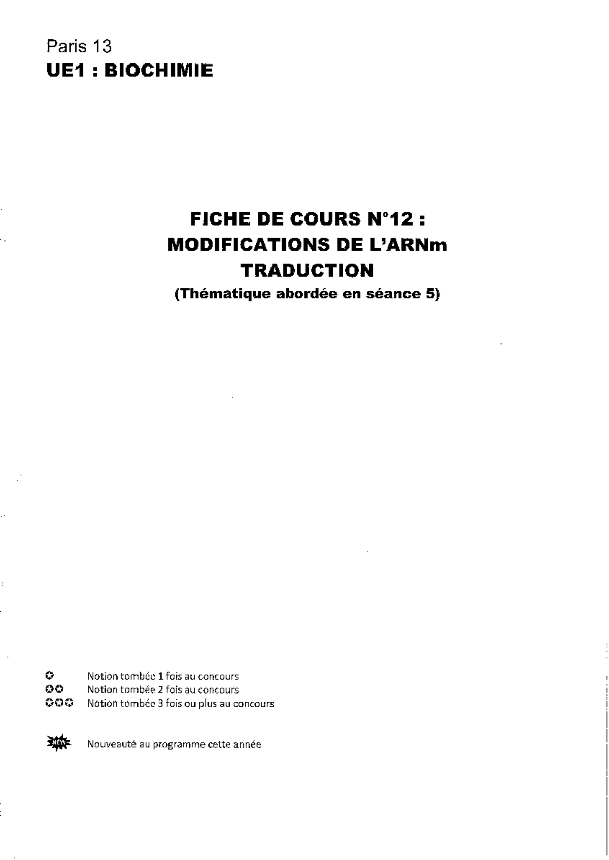 Fiche de cours n°12-Modification de l'ARNm traduction - Paces s1 - Studocu