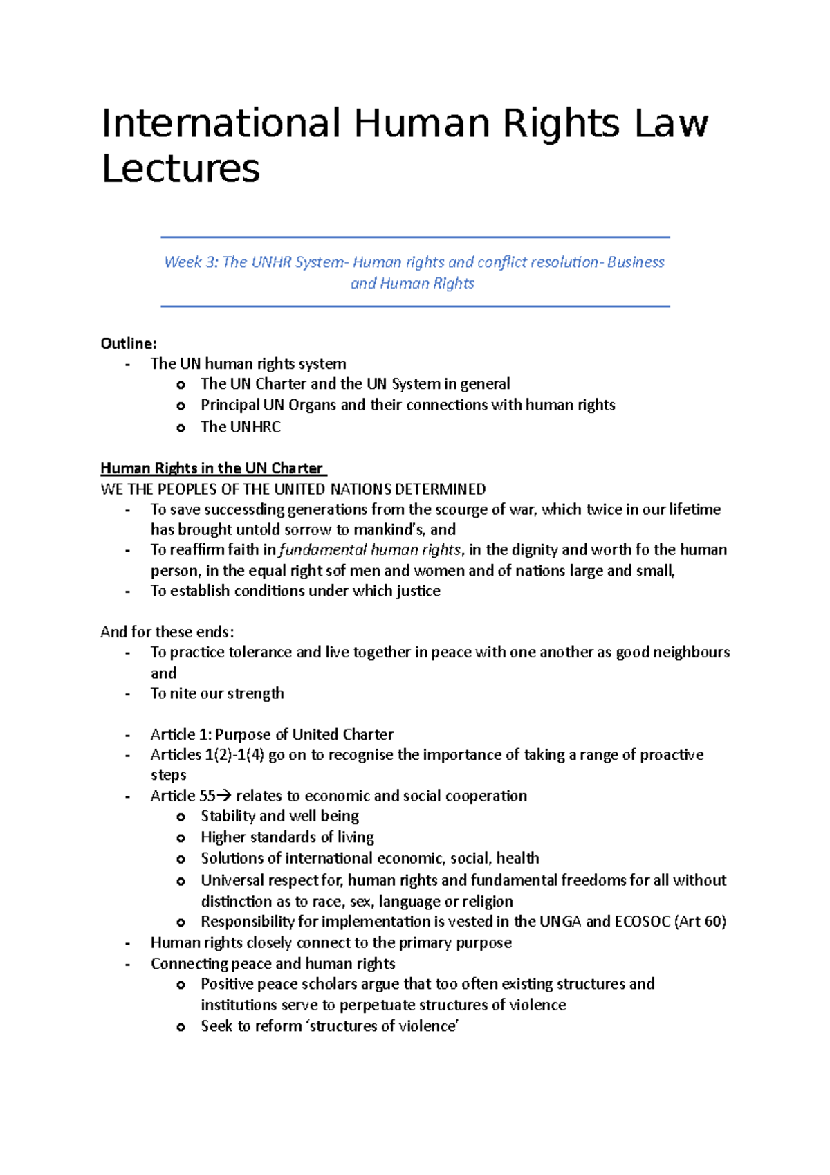 IHRL Lectures - Lecture Notes Semester - International Human Rights Law ...