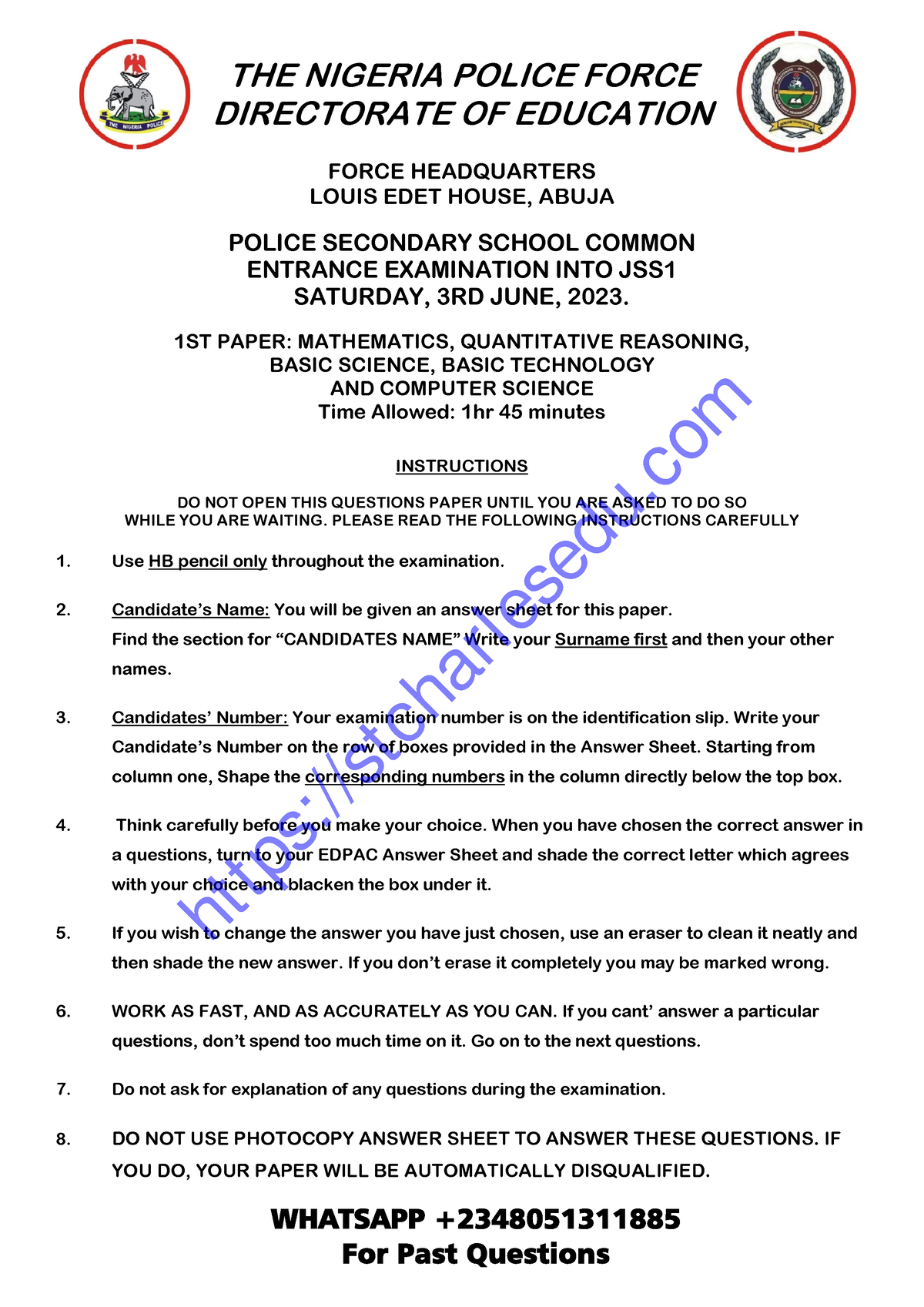 Nigeria Police Common Entrance Exam Past Questions Into JSS1 - THE ...