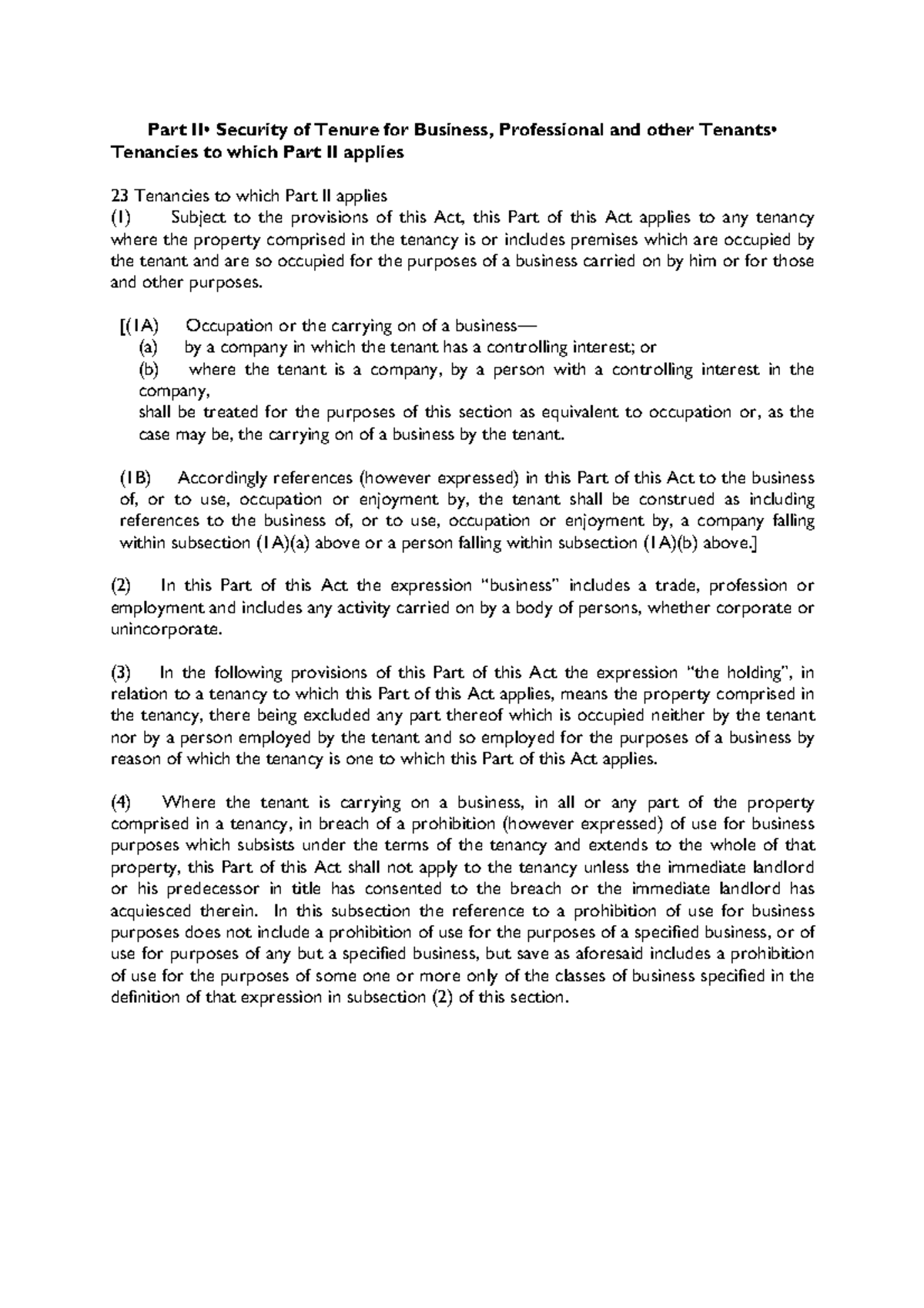 Section 23 Landlord and Tenant Act 1954 - Part II• Security of Tenure ...
