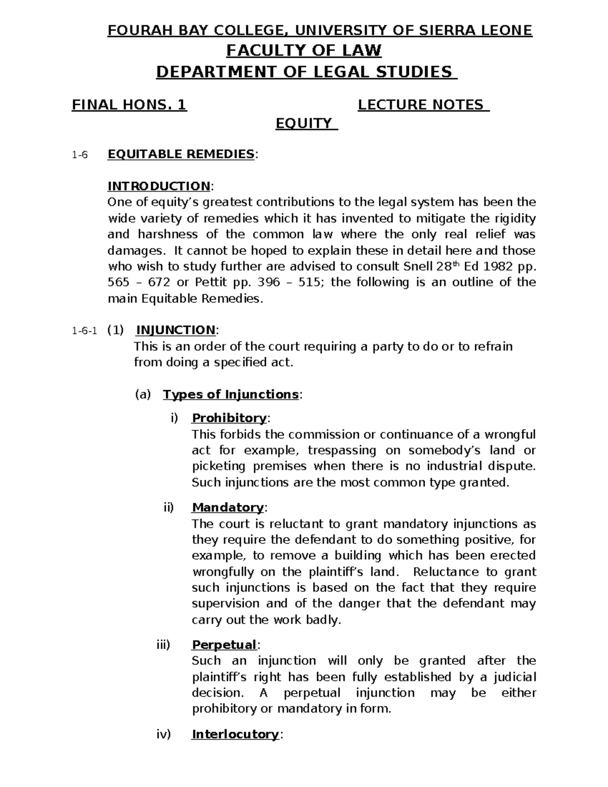 Recent Equity Lecture NOTE - FOURAH BAY COLLEGE, UNIVERSITY OF SIERRA ...