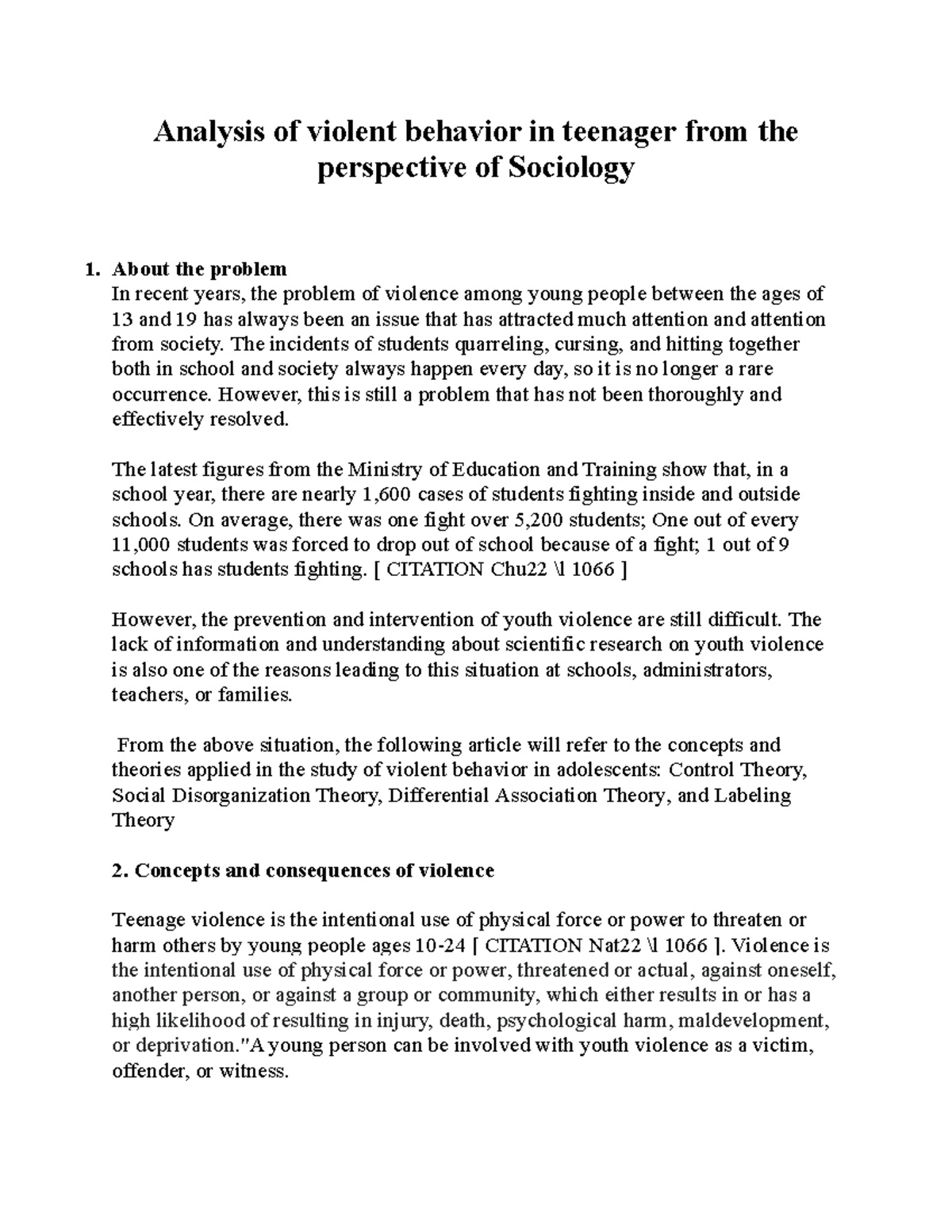 What is teenager violence Analysis of violent behavior in teenager