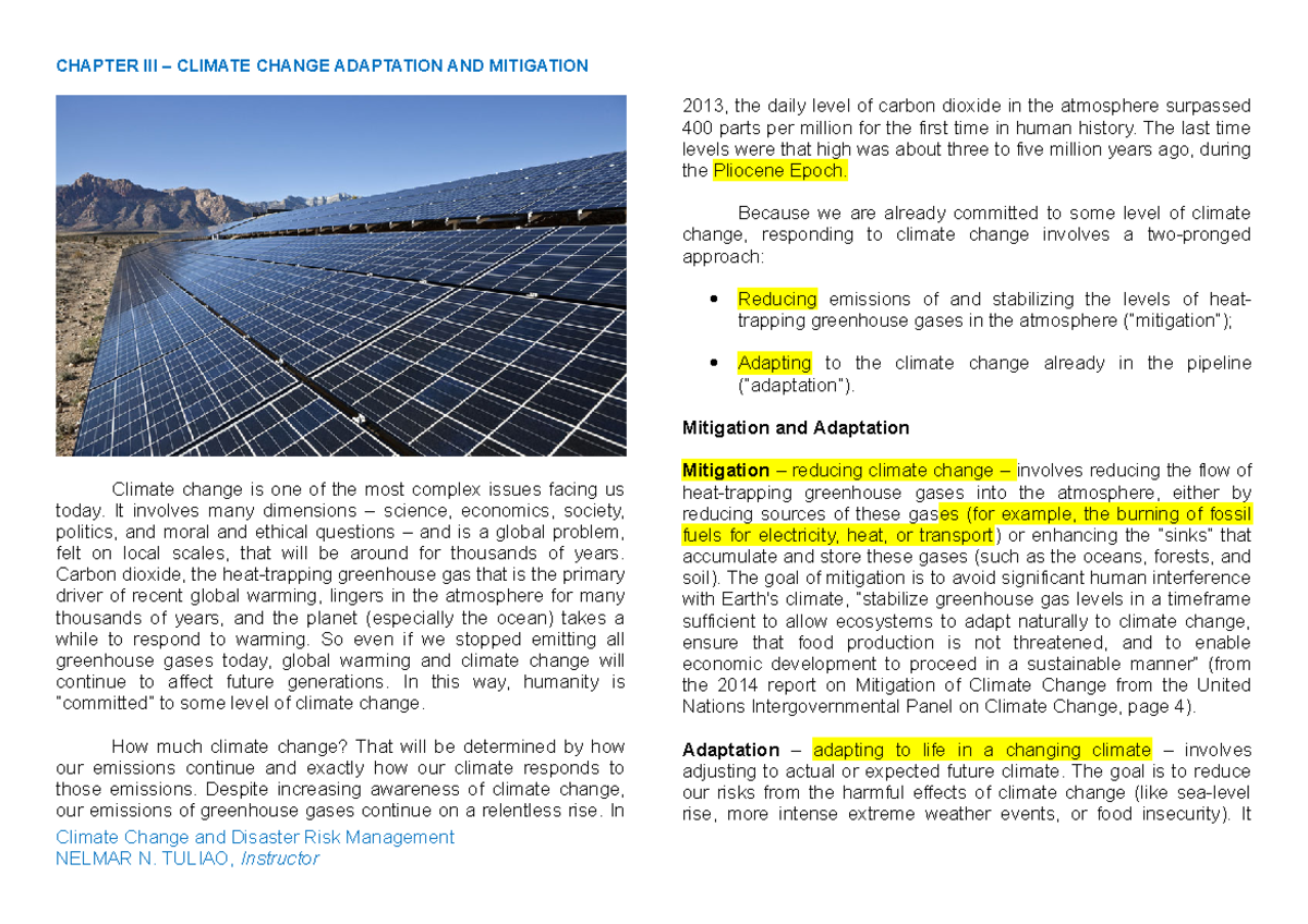 Chapter III Climate Change Adaptation And Mitigation - Climate Change ...