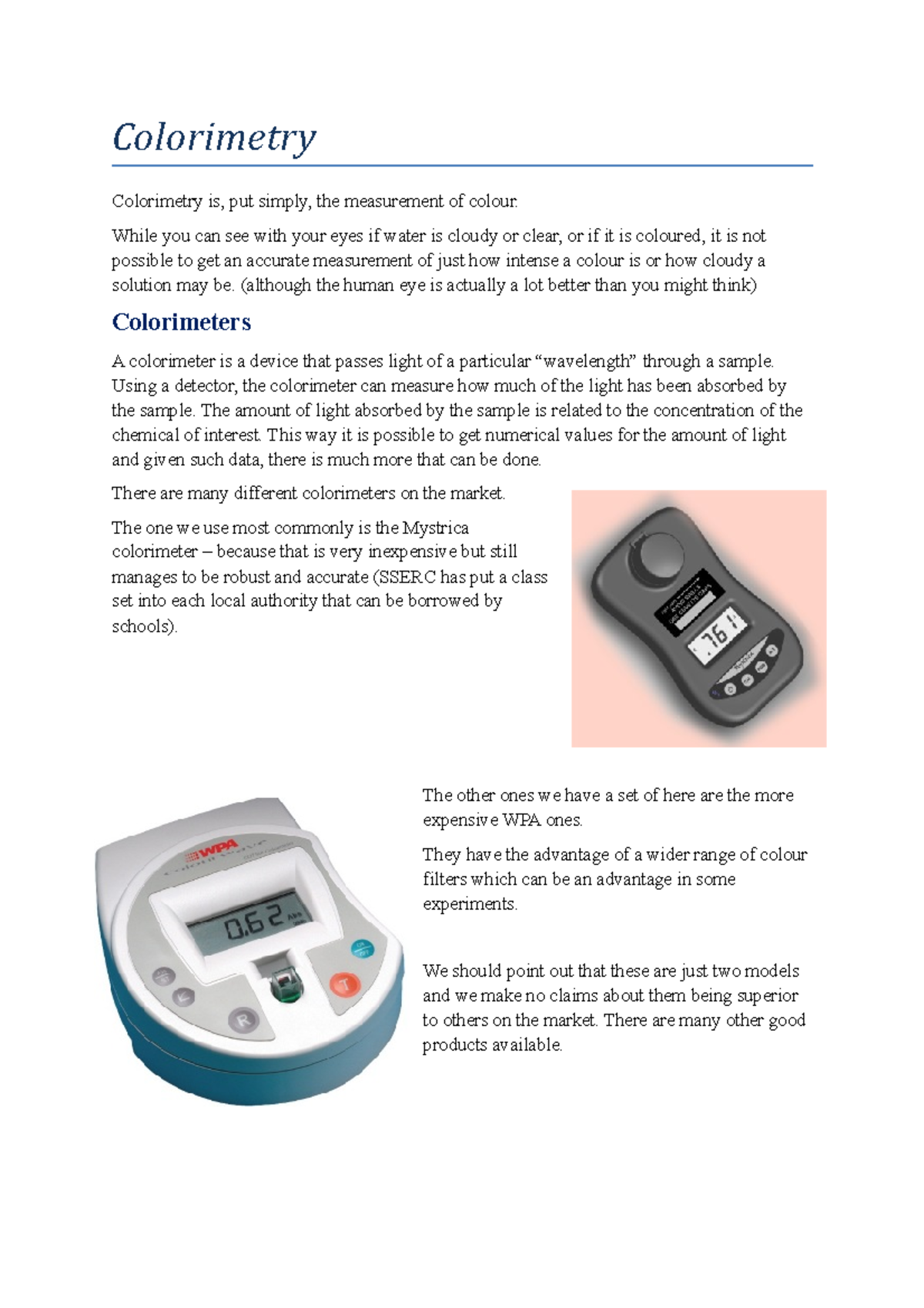 Colorimetry - uyjfg - Colorimetry Colorimetry is, put simply, the ...