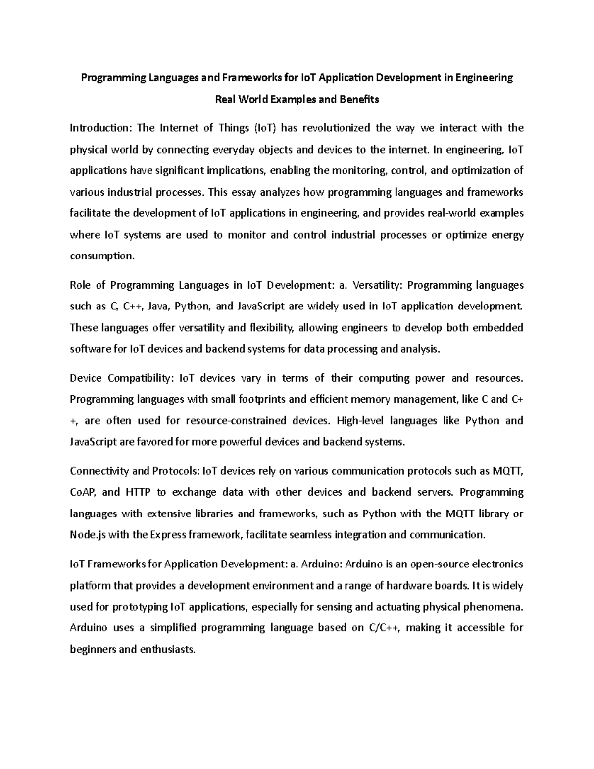 Programming For Engineering - Programming Languages and Frameworks for ...