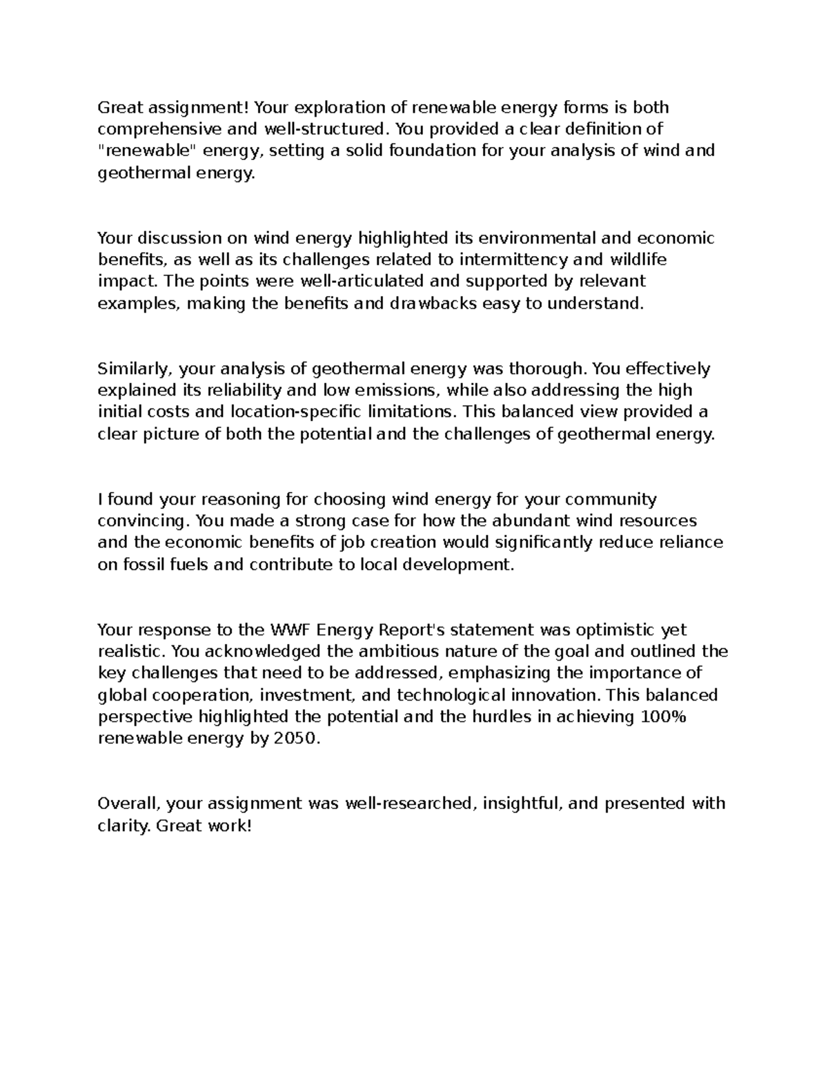 Assignent unti 5 - Your response to the WWF Energy Report's statement ...