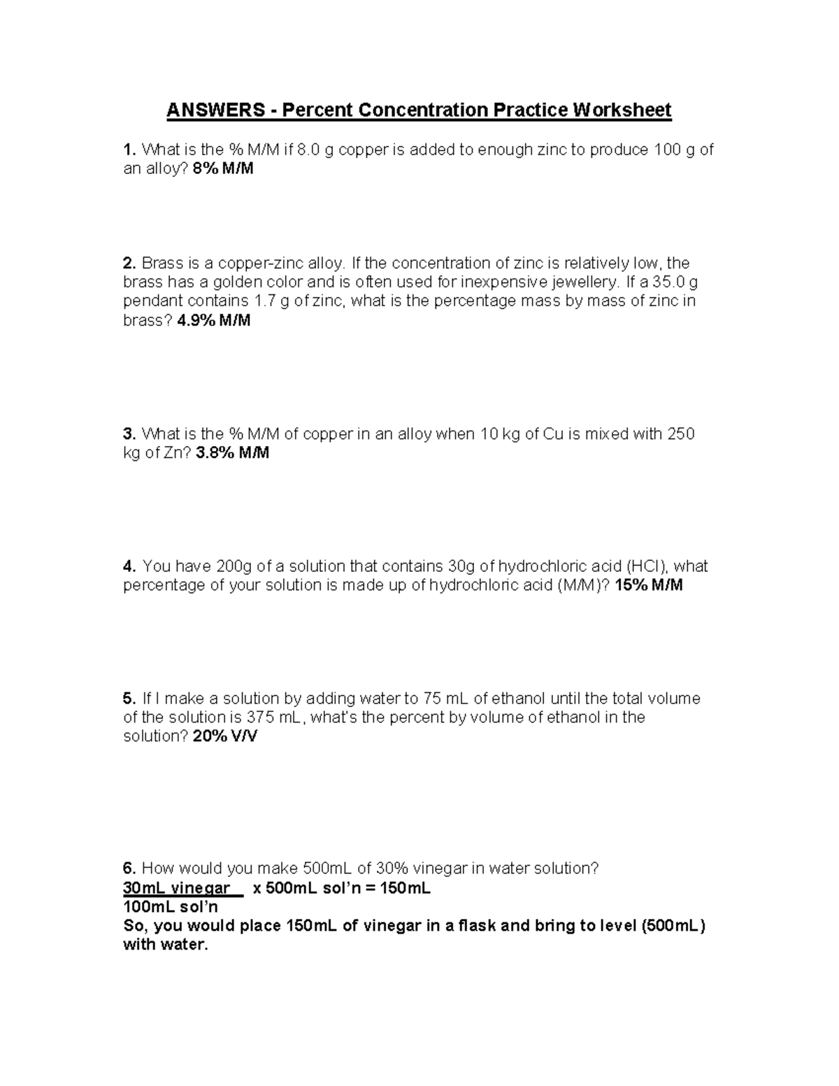 Percent Concentration Worksheet Answers Percent Concentration Practice Worksheet What Is The