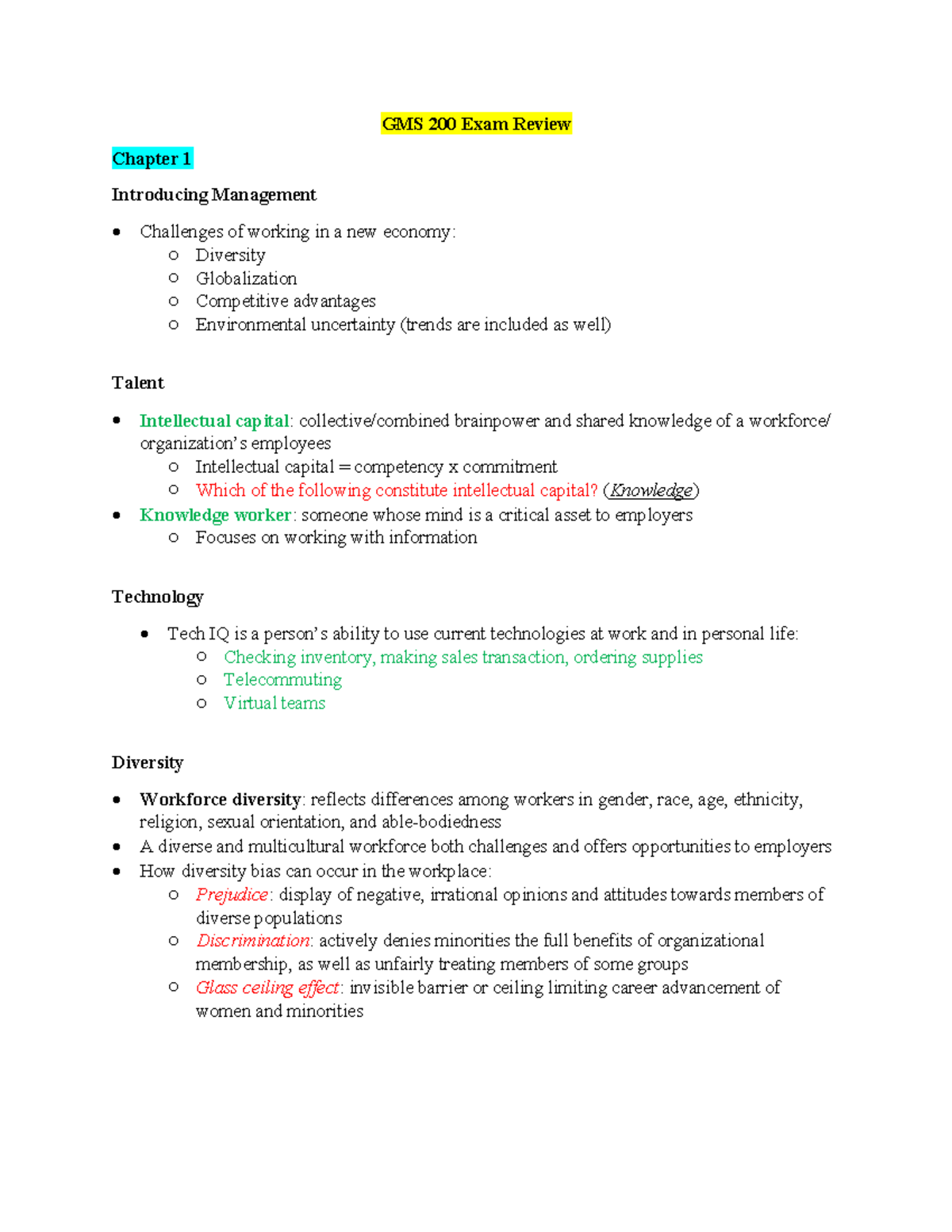 GMS200 final exam review - GMS 200 Exam Review Chapter 1 Introducing ...