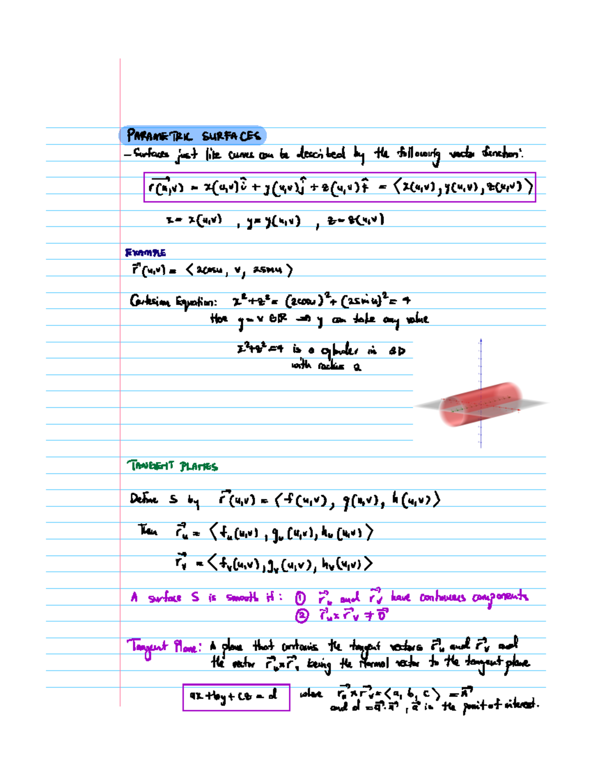 MAM2000 W(2AC) Test 2 Notes - PARAMETRIC SURFACES Surfaces just like ...