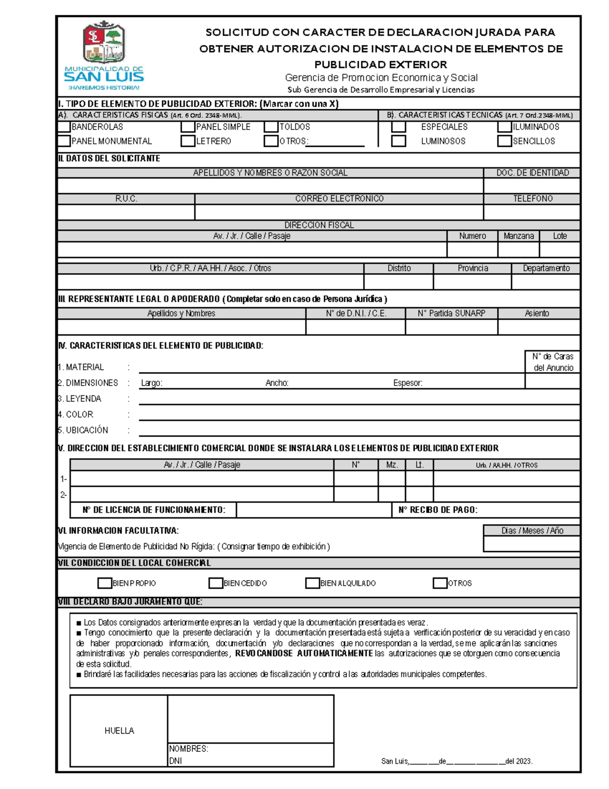 FORM. Anuncios - utp - I. TIPO DE ELEMENTO DE PUBLICIDAD EXTERIOR ...