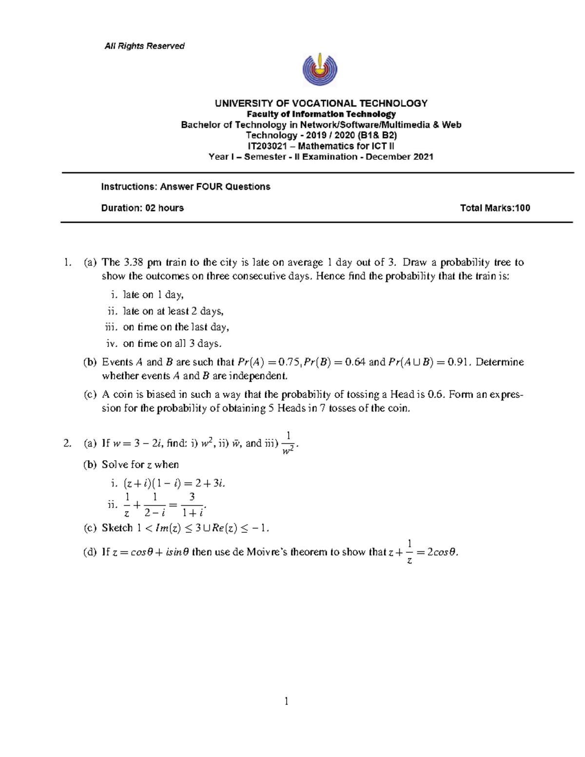 Mathematics 2019-2020 - (a) The 3 pm train to the city is late on ...