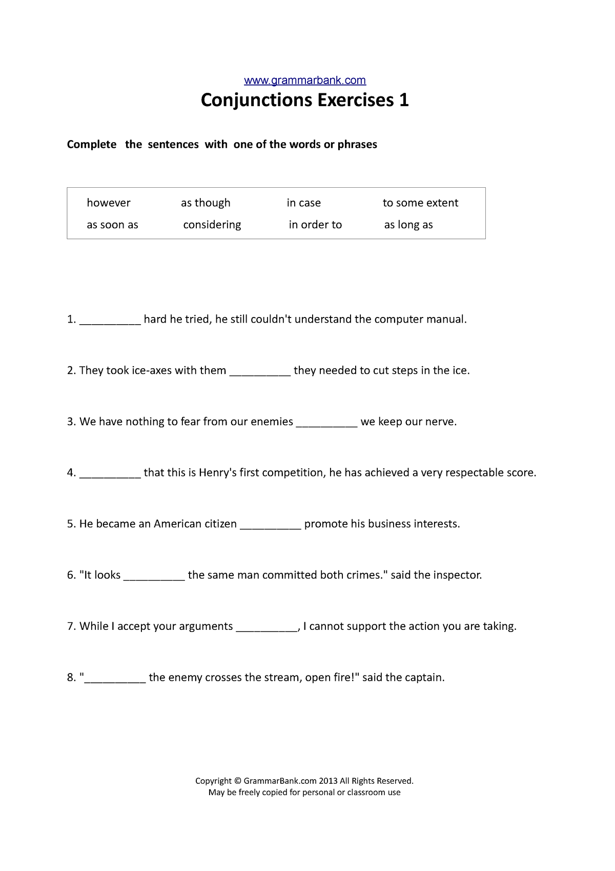 Conjunctions-exercises-af - grammarbank Conjunctions Exercises 1 ...