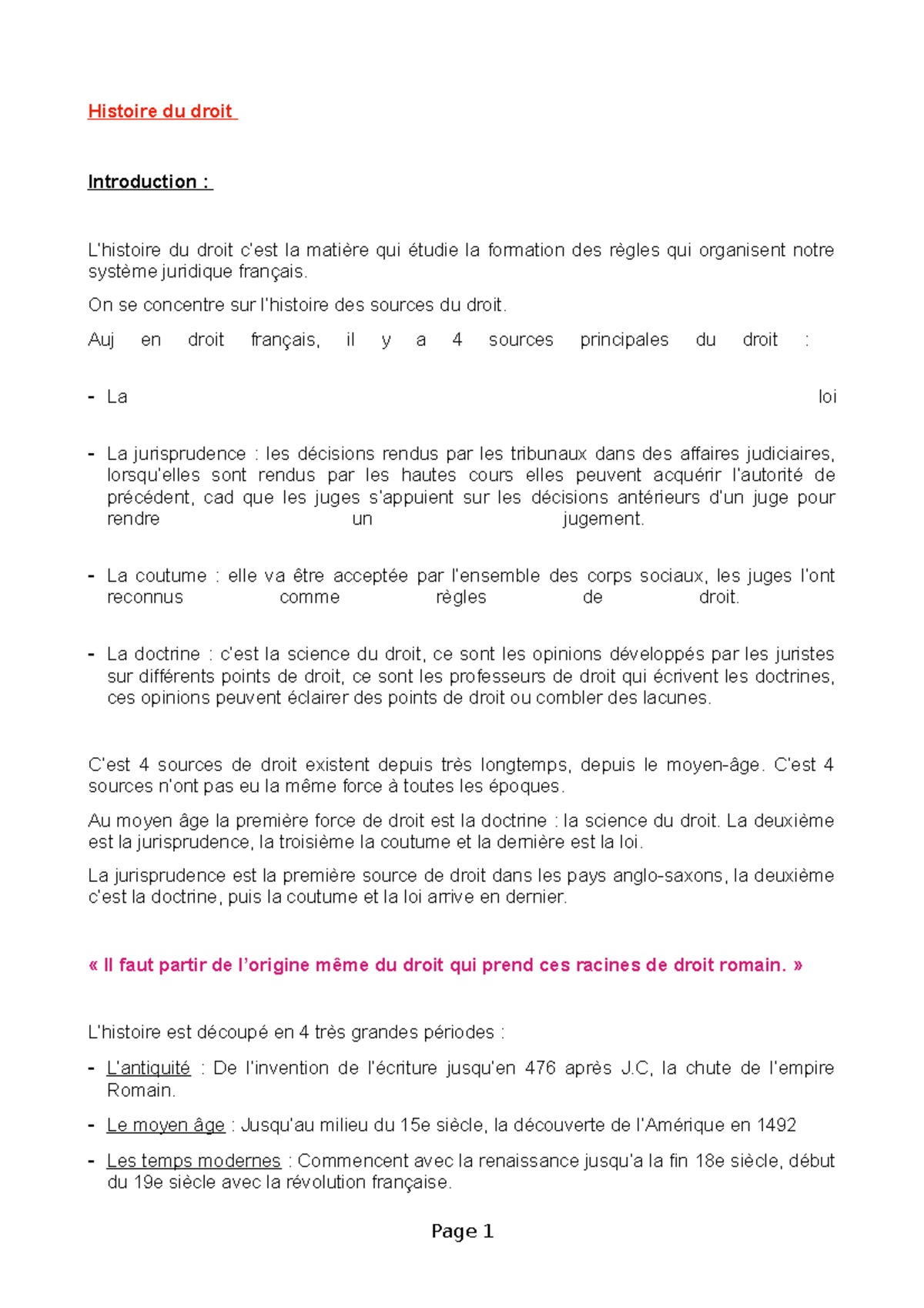 Histoire Du Droit Cours Word - Histoire Du Droit Introduction : L ...