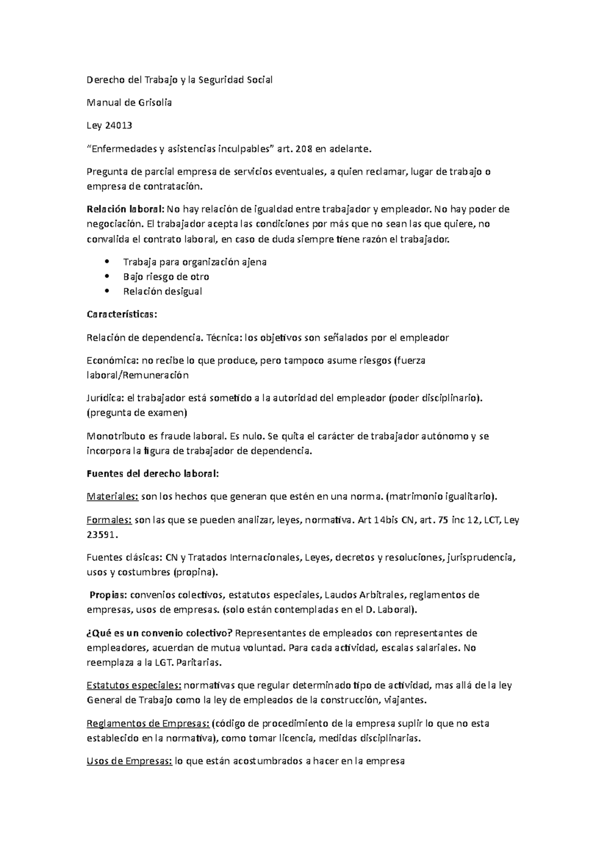 Derecho del Trabajo y la Seguridad Social Apuntes 1ER Parcial - Derecho ...