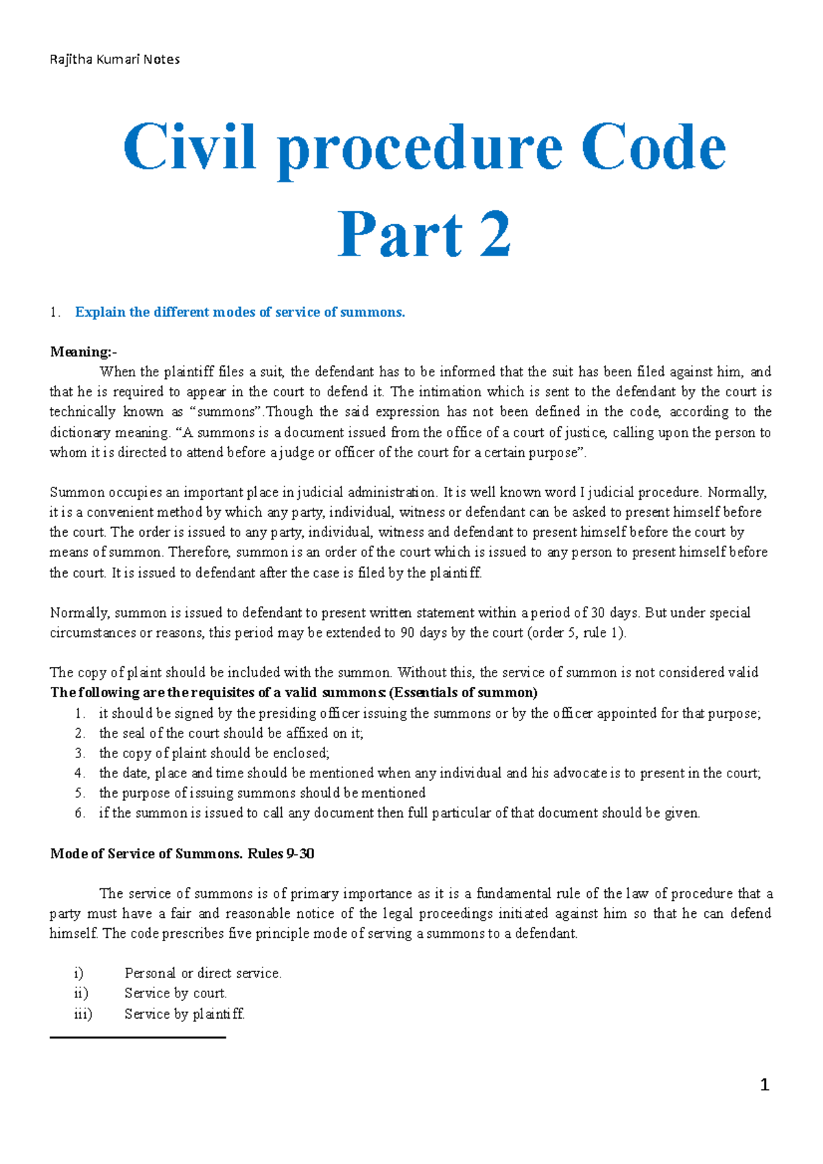 Civil Procedure Notes 2 - 5th Sem - Civil Procedure Code Part 2 Explain ...