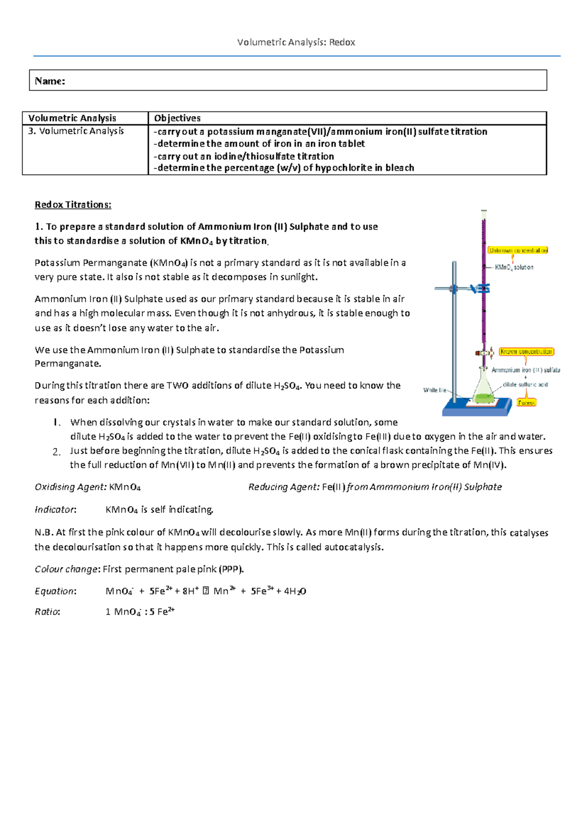 Volumetric Analysis Redox HL - Volumetric Analysis Objectives 3 ...
