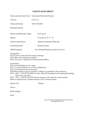 Safety DATA Sheet Aniline - SAFETY DATA SHEET Name (chemical and