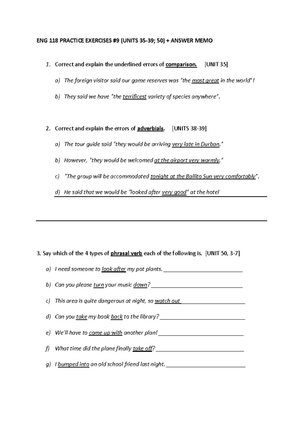 Worksheet 6b - ENG 118 PRACTICE EXERCISES # 9 (UNITS 3 5 - 39; 50 ...