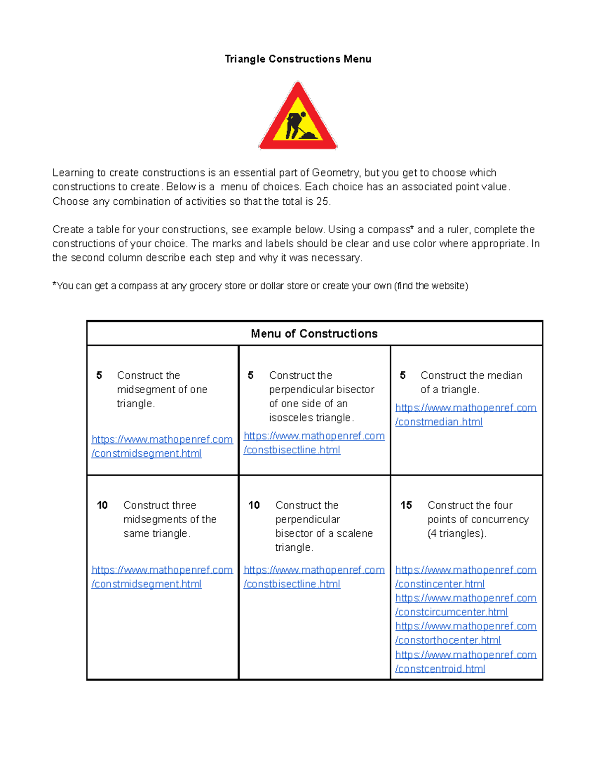 Geometry part 1 Constructions Dining SE - Triangle Constructions Menu ...