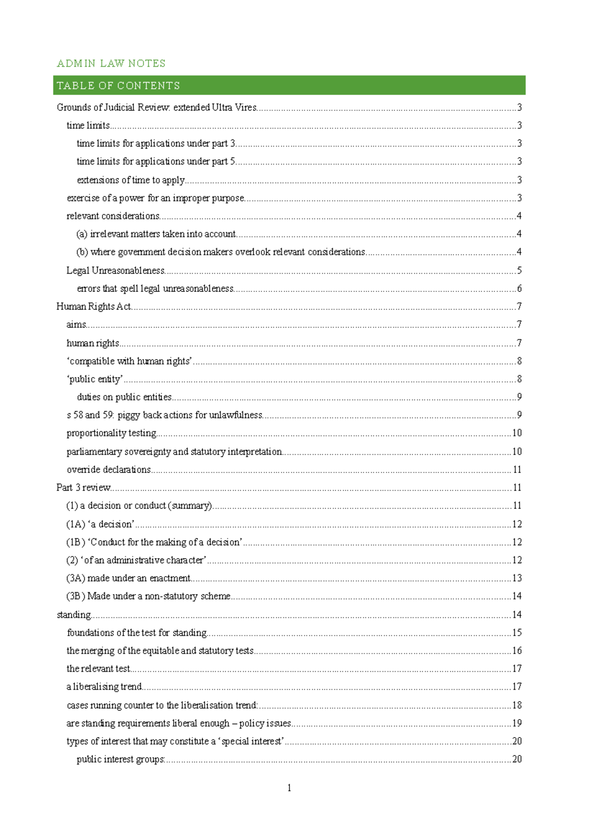 Admin law exam notes - ADMIN LAW NOTES Grounds of Judicial Review ...
