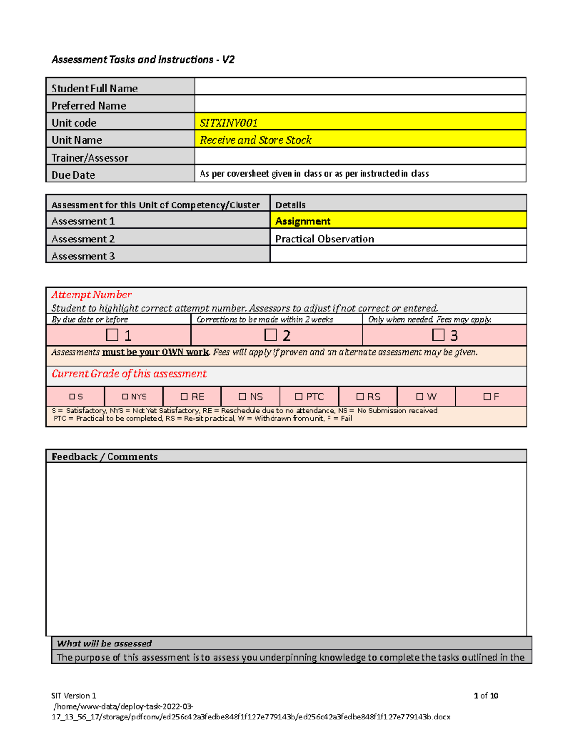 sitxinv-001-assignment-v-assessment-tasks-and-instructions-v