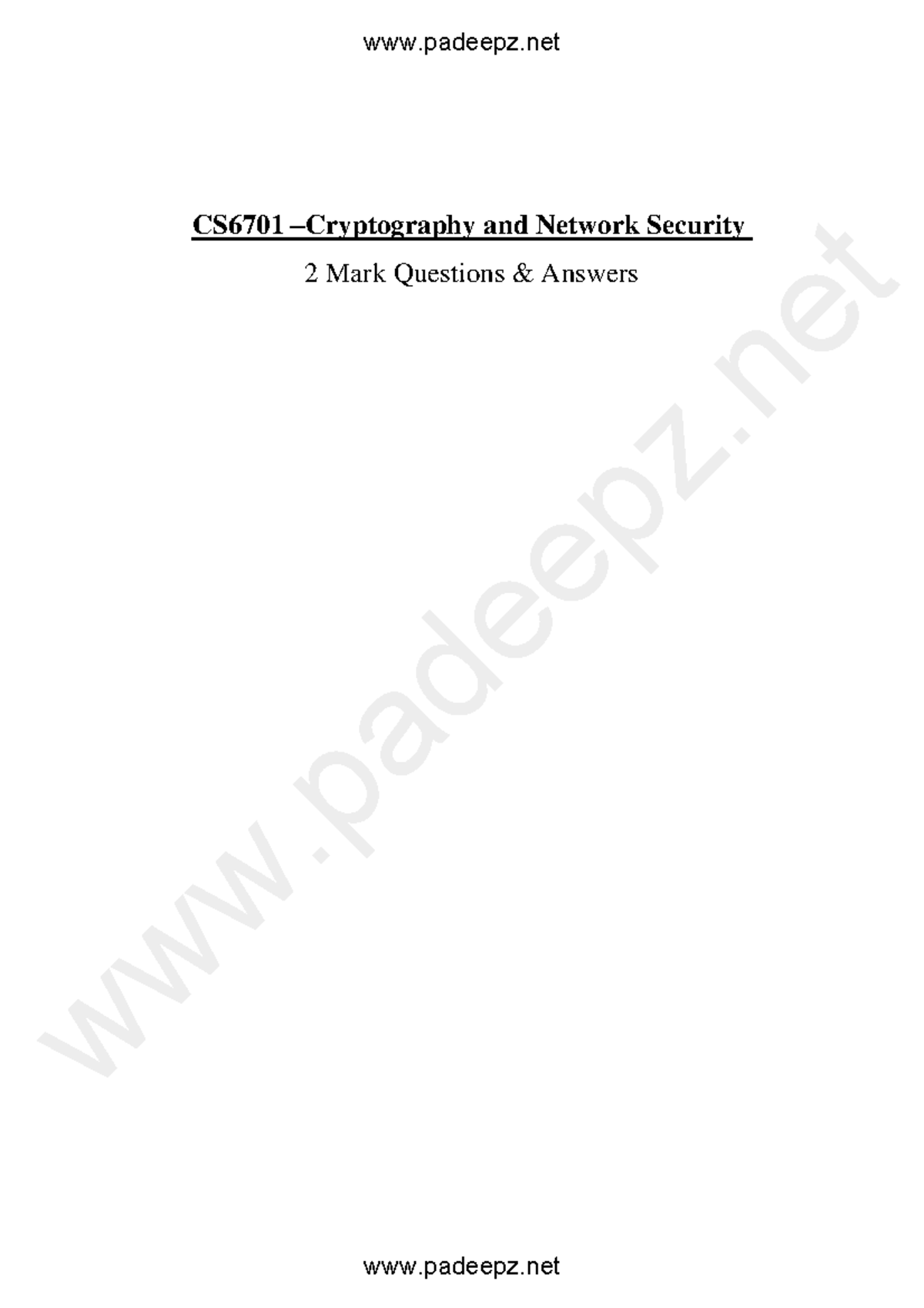 CNS 2 mark - Notes - CS6701 – Cryptography and Network Security 2 Mark ...