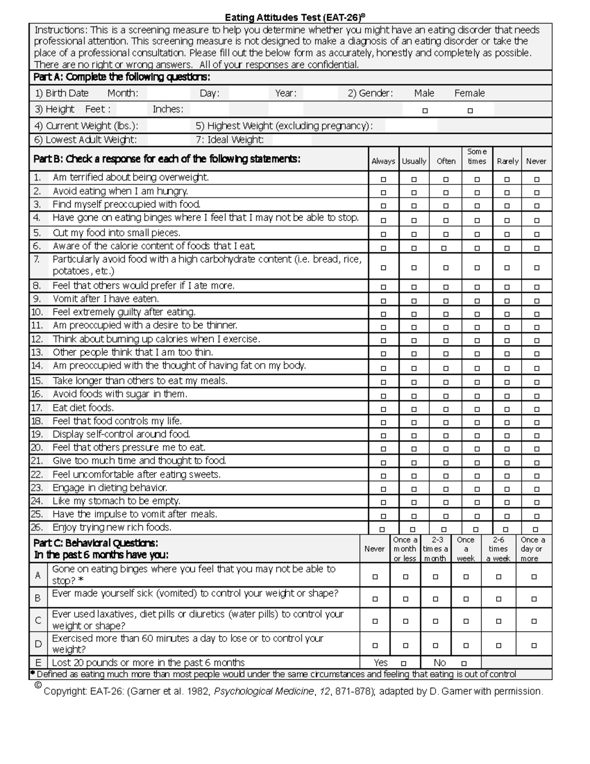 EAT26Test Practice Eating Attitudes Test (EAT26)© Instructions