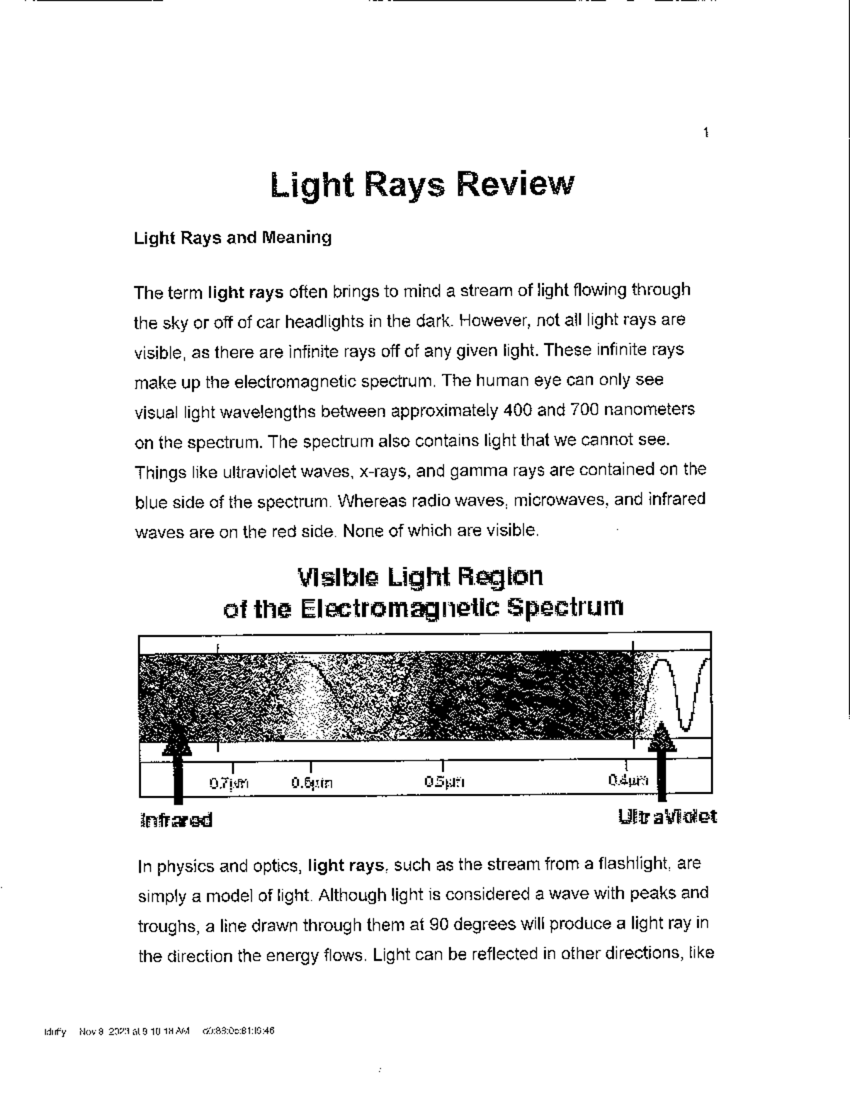 (Reading) Light Wave and Rays Review - THEATRE 1012 - Studocu