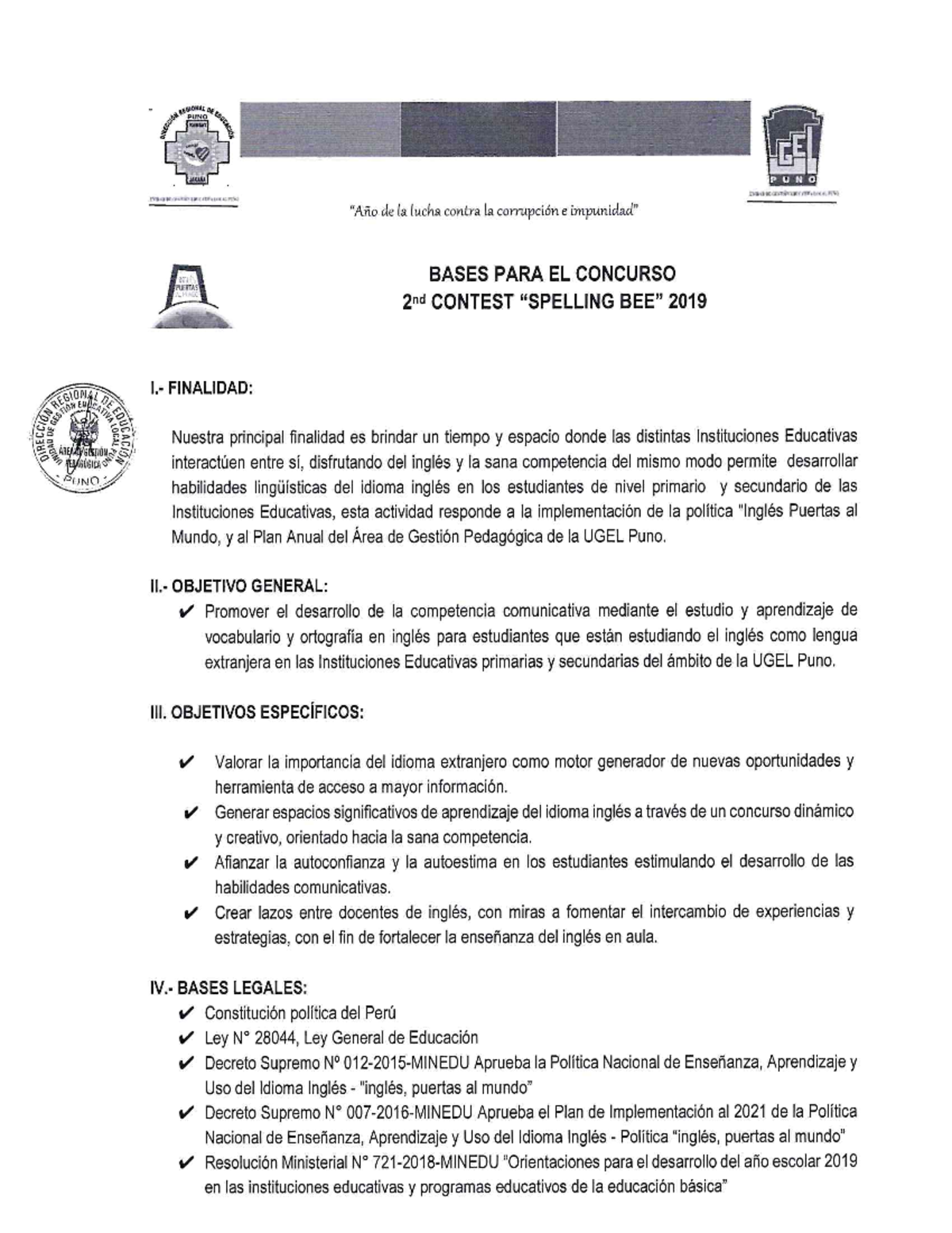 Bases Spelling BEE Contest Inglés I Studocu