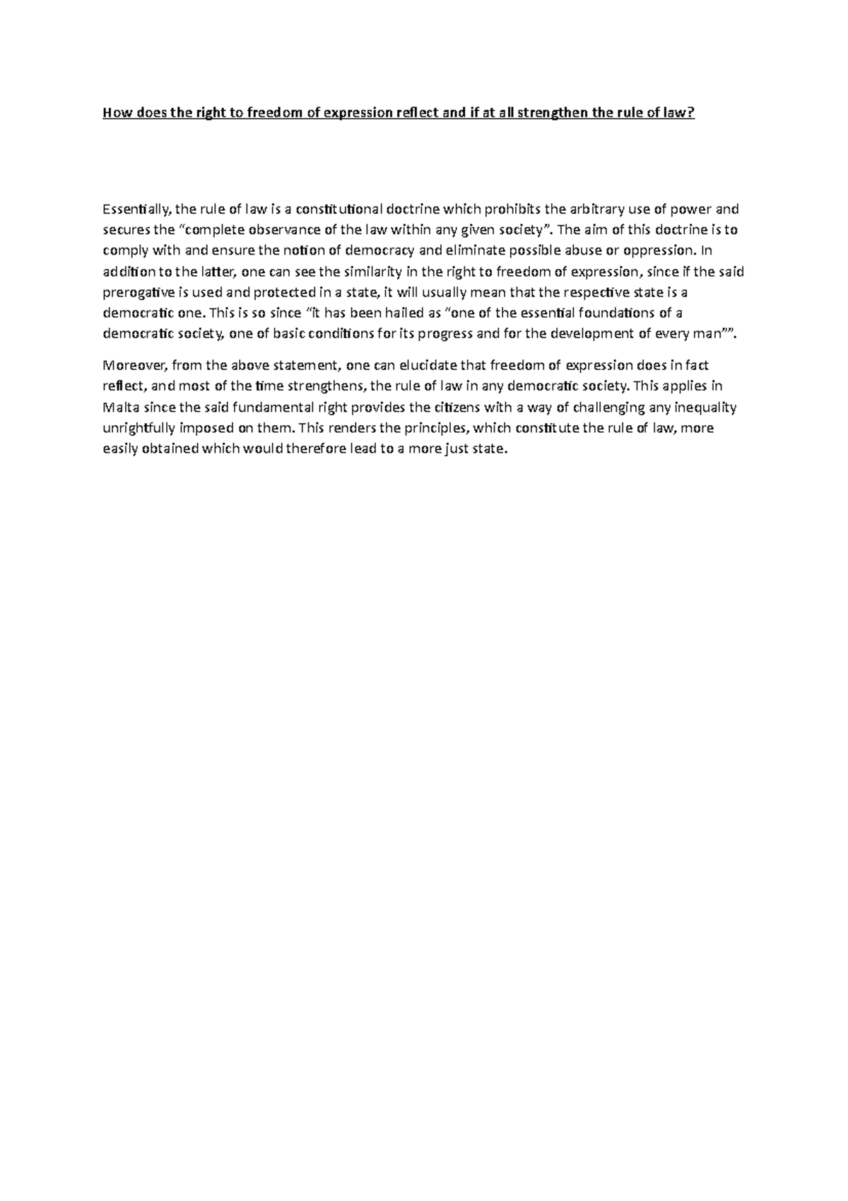Philosophy of Law Seminar 100 words How does the right
