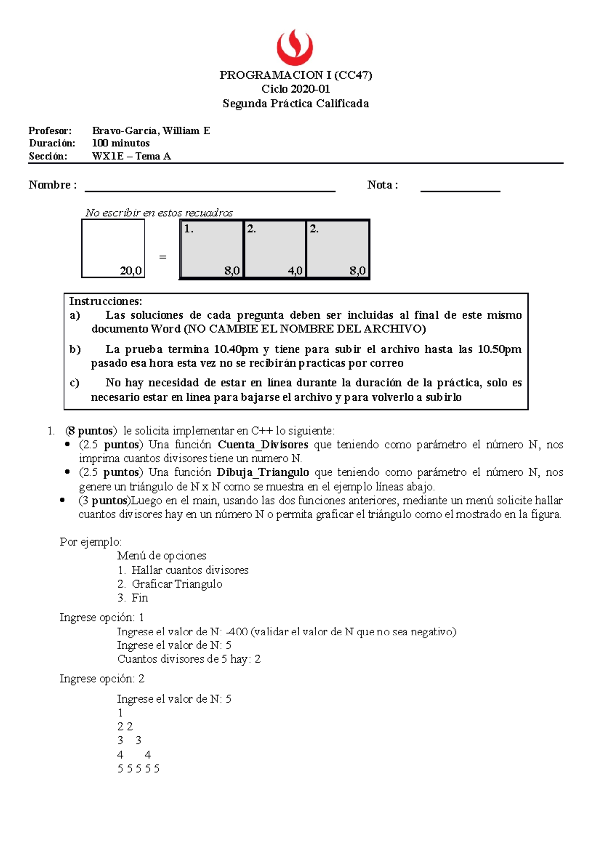 2020 1 Practica 2 Programacion 1 A - PROGRAMACION I (CC47) Ciclo 2020 ...