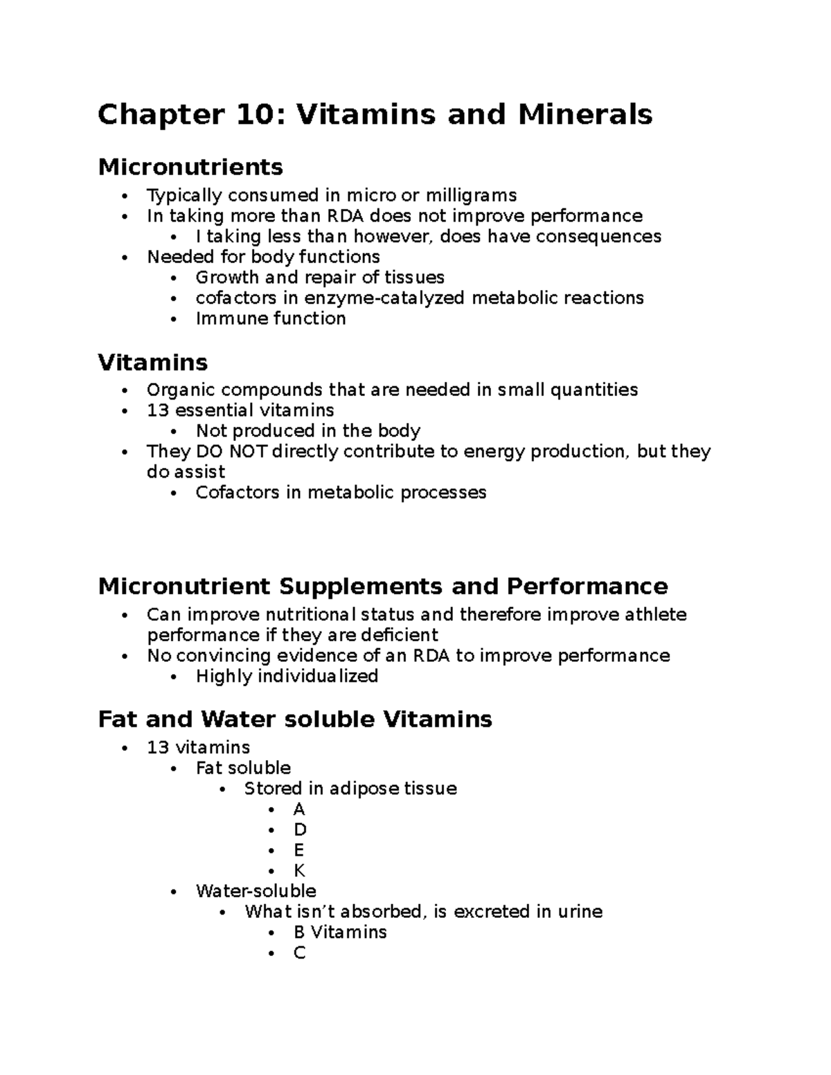 KHP 240 Chapter 10 Notes Chapter 10 Vitamins and Minerals Micronutrients Typically consumed