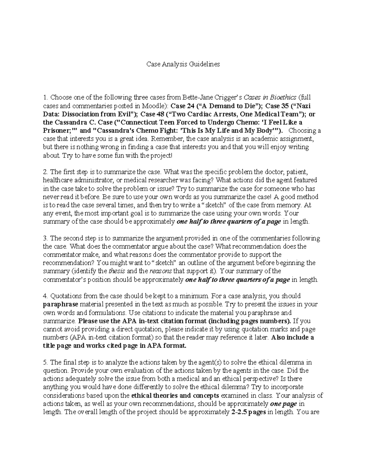 Bioethics Case Analysis Guidelines (F 21) - Case Analysis Guidelines ...