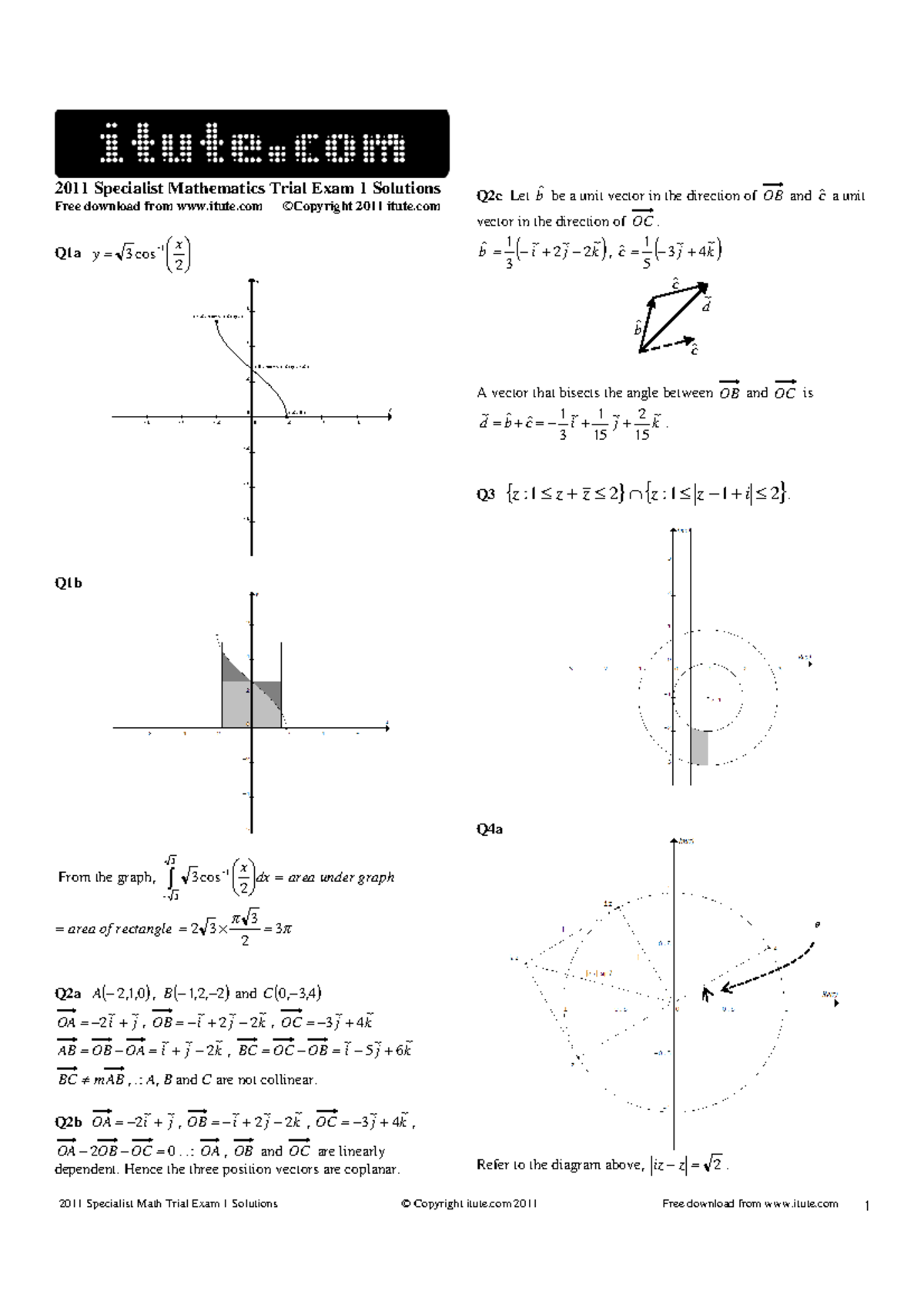 [Specialist] 2011 i Tute Exam 1 Solutions - 2011 Specialist Math Trial ...