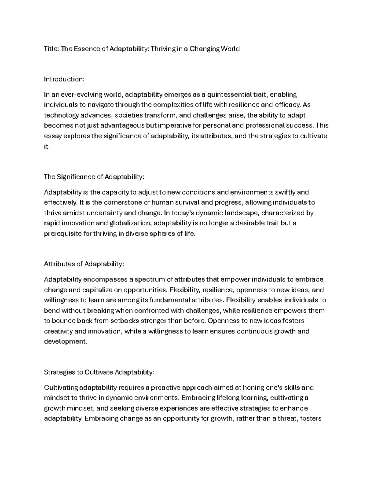 Adaptability living in a changing world - Title: The Essence of ...