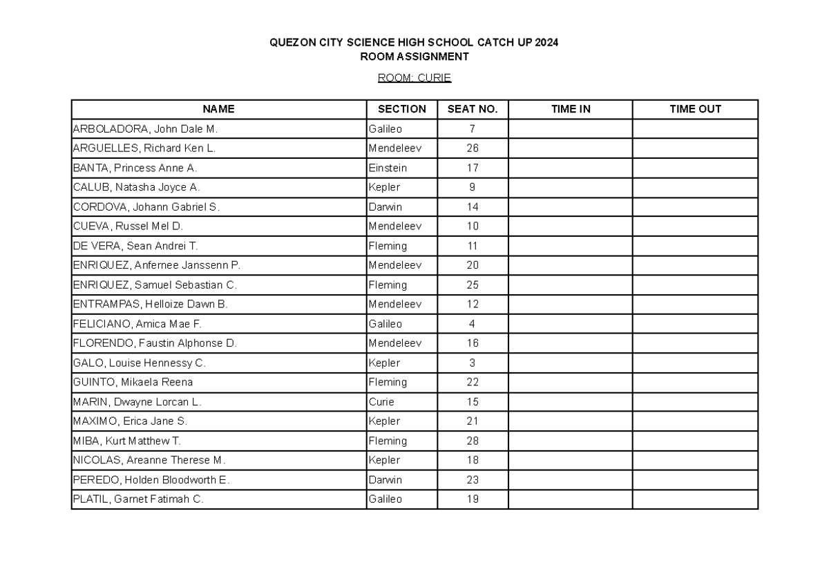 Qcshs-Students-Room-Assignment-or-Attendance-Form - ROOM ASSIGNMENT ...