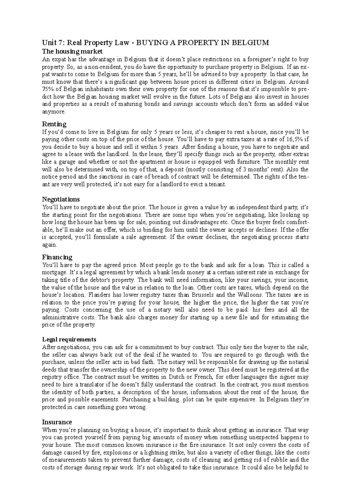 Overview How To Buy Property In Belgium Unit 7 Real Property Law