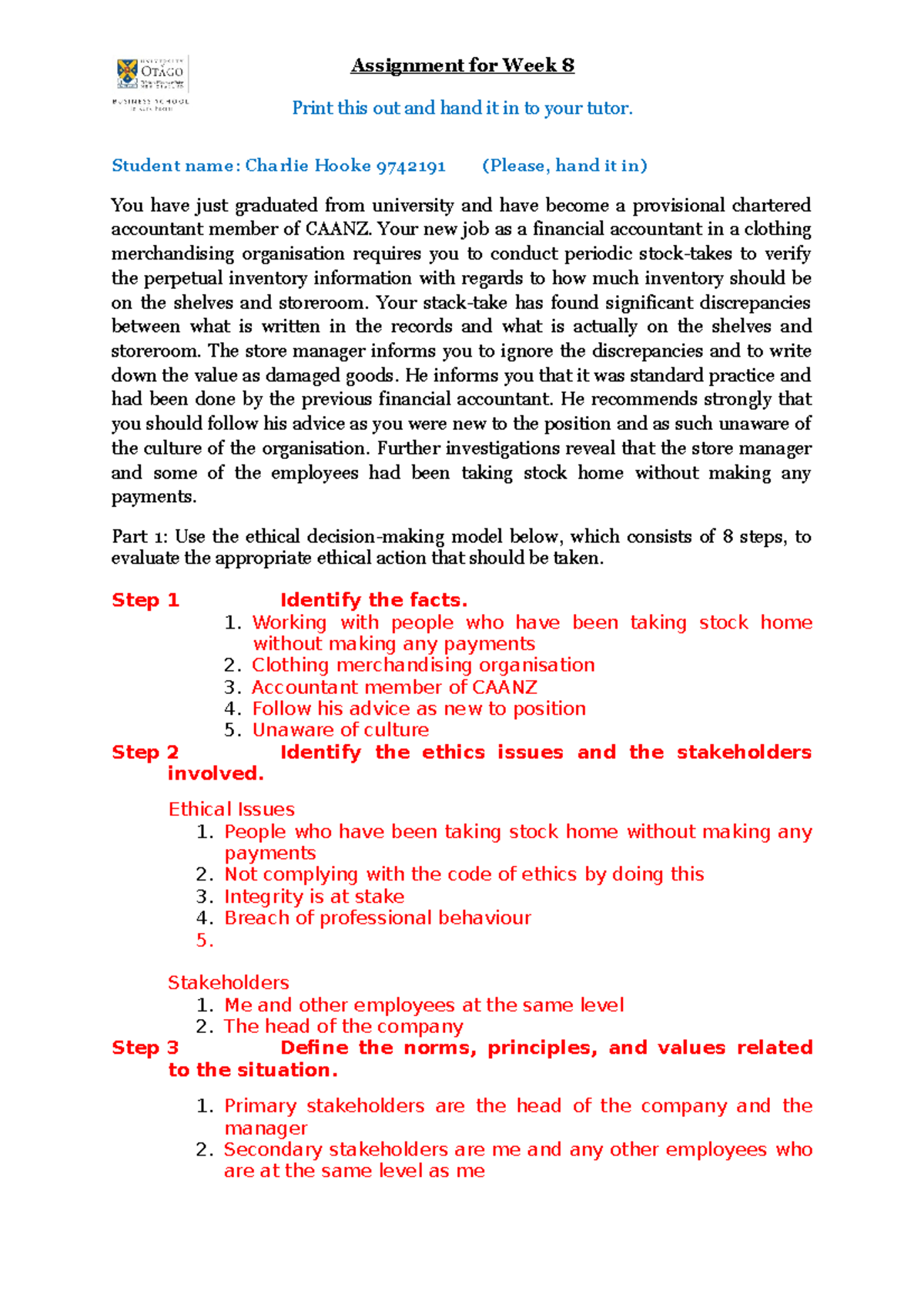 HW-Part 1 for Week 8 - Assignment for Week 8 Print this out and hand it ...