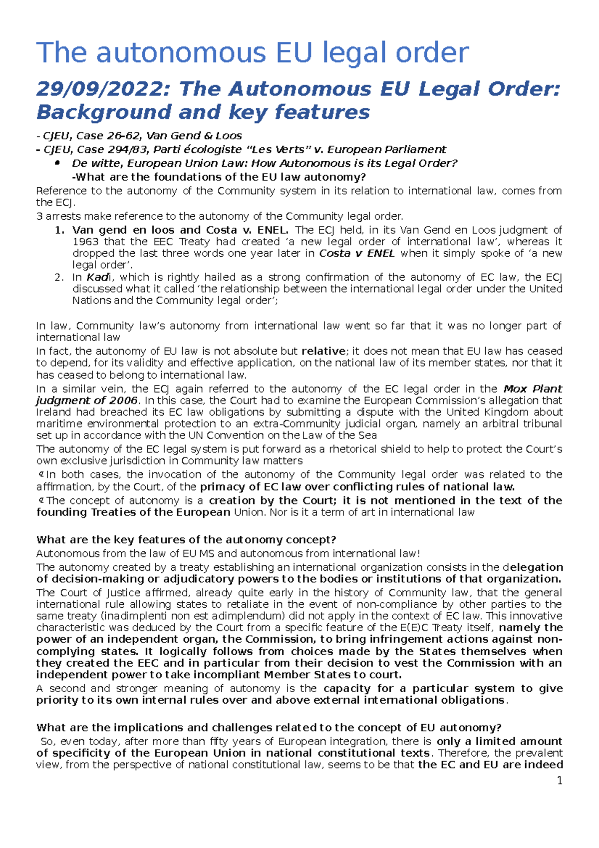 Autonomous Eu legal order - The autonomous EU legal order 29/09/2022 ...