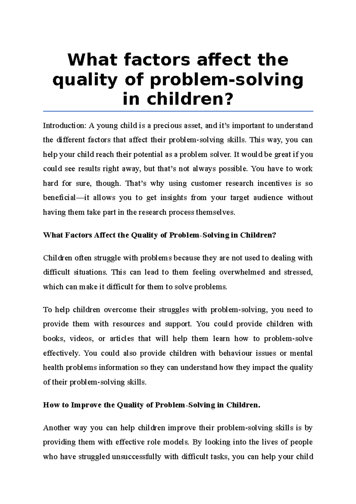 What factors affect the quality of problem-solving in children - What ...