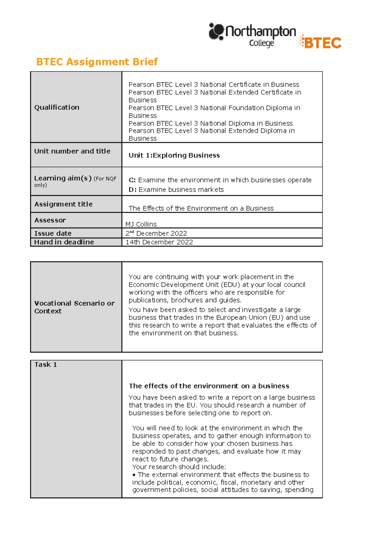 pearson assignment briefs applied science