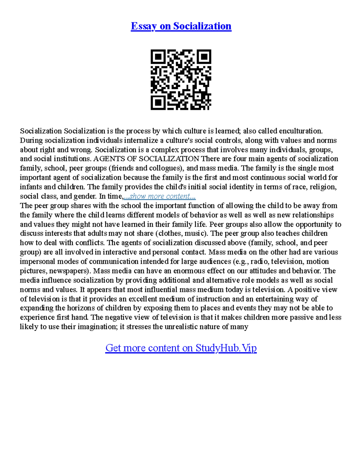 Examples Of A 5 Paragraph Essay - Essay on Socialization Socialization ...