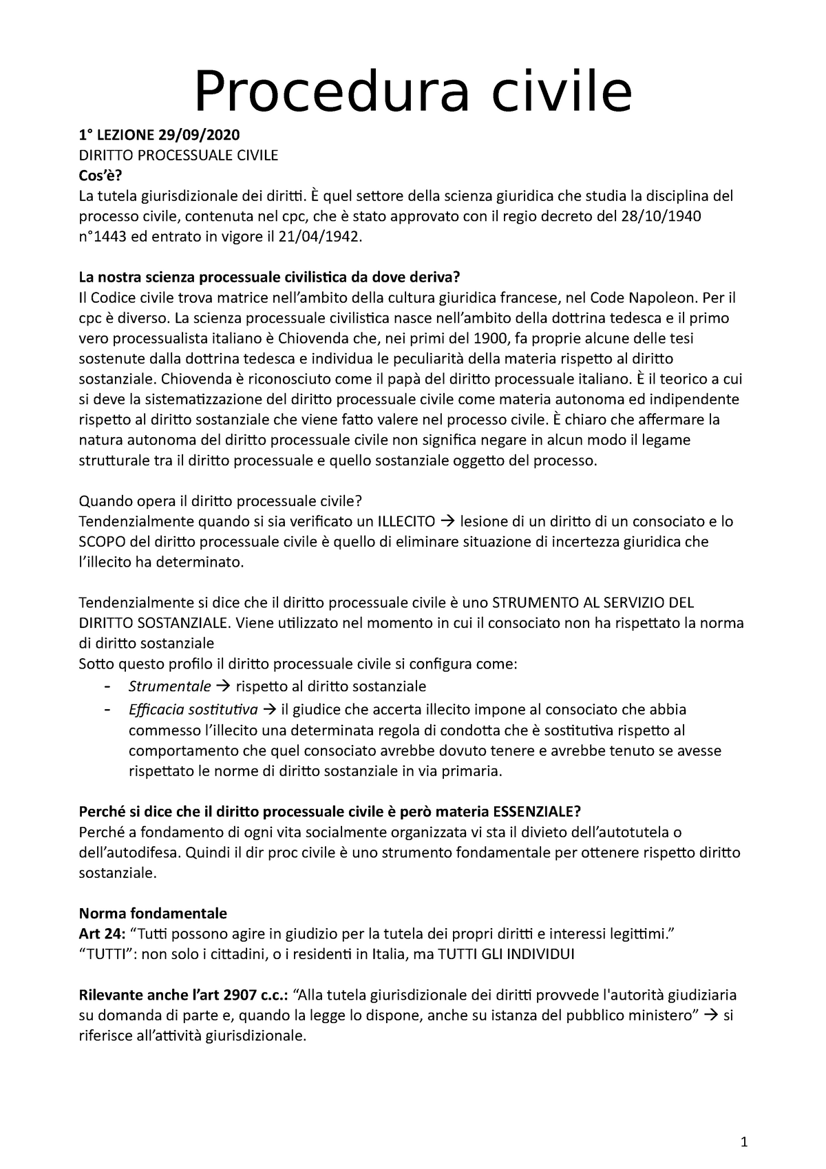 Procedura Civile 1 Procedura Civile 1° Lezione 2909 Diritto Processuale Civile Cosè La 3446