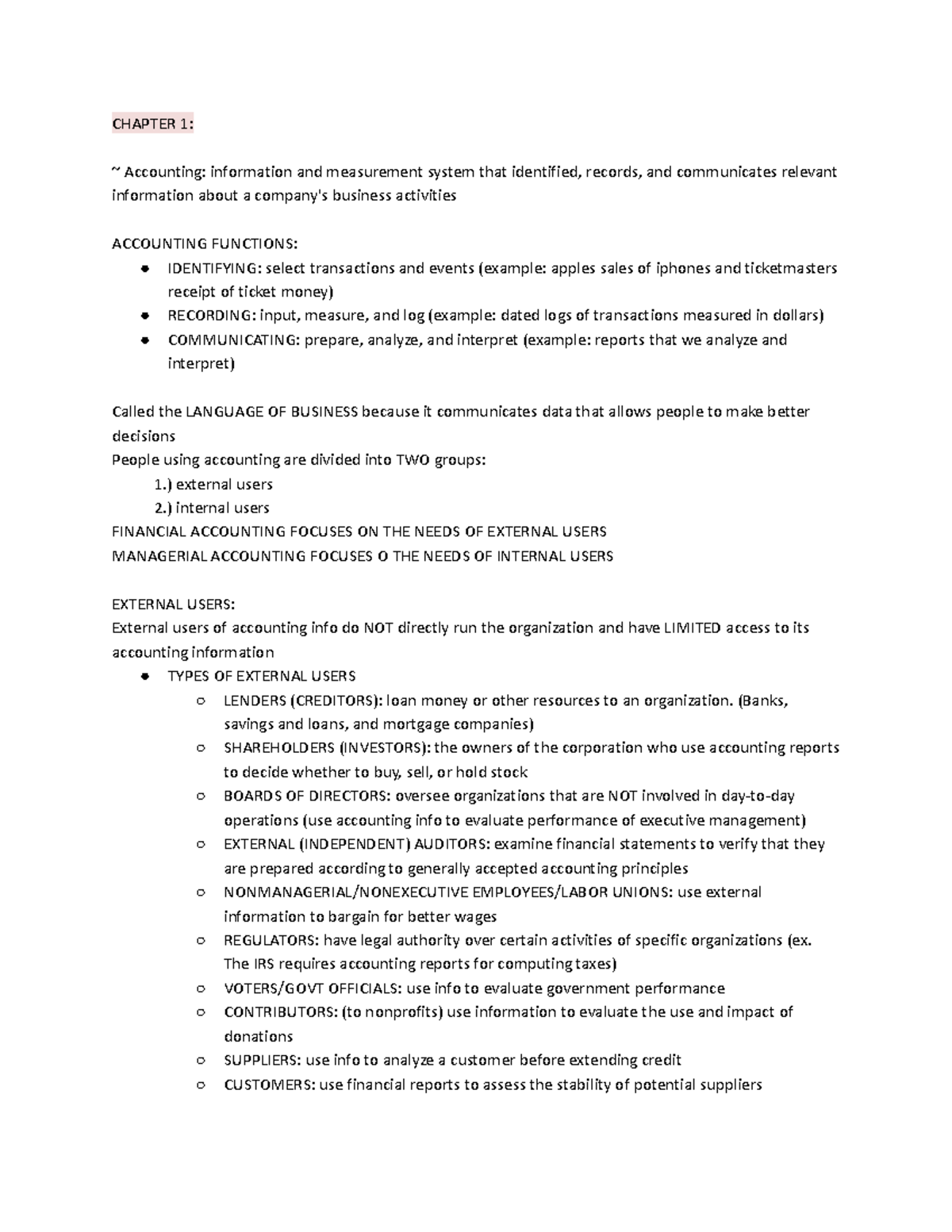 Financial Accounting CH 1 Notes (BOOK) - CHAPTER 1: ~ Accounting ...