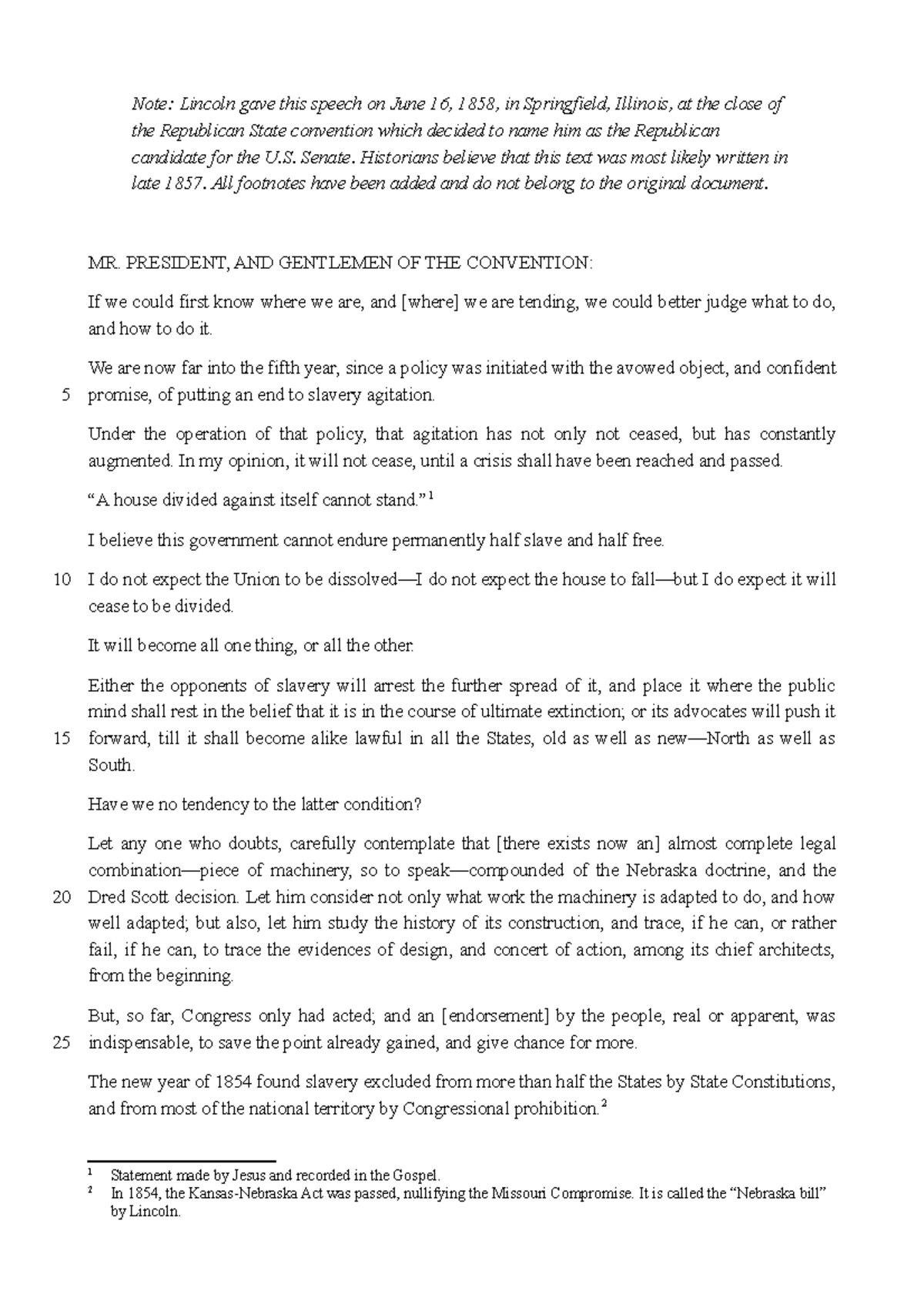 Examen 2015 Questions Note Lincoln Gave This Speech On June 16