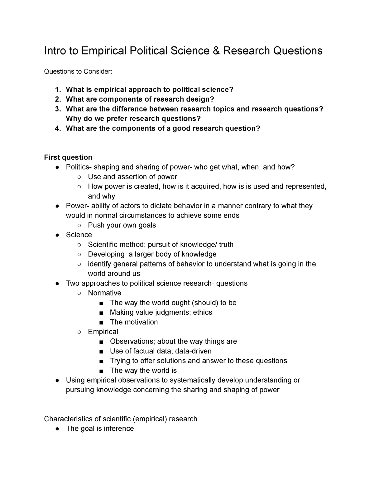 types of research questions political science