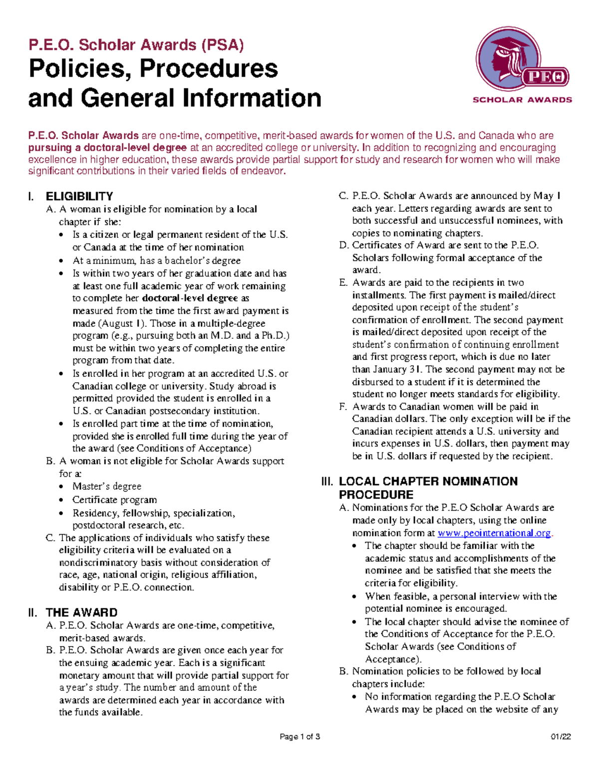 Psa policies 1.2022 final P.E. Scholar Awards (PSA) Policies